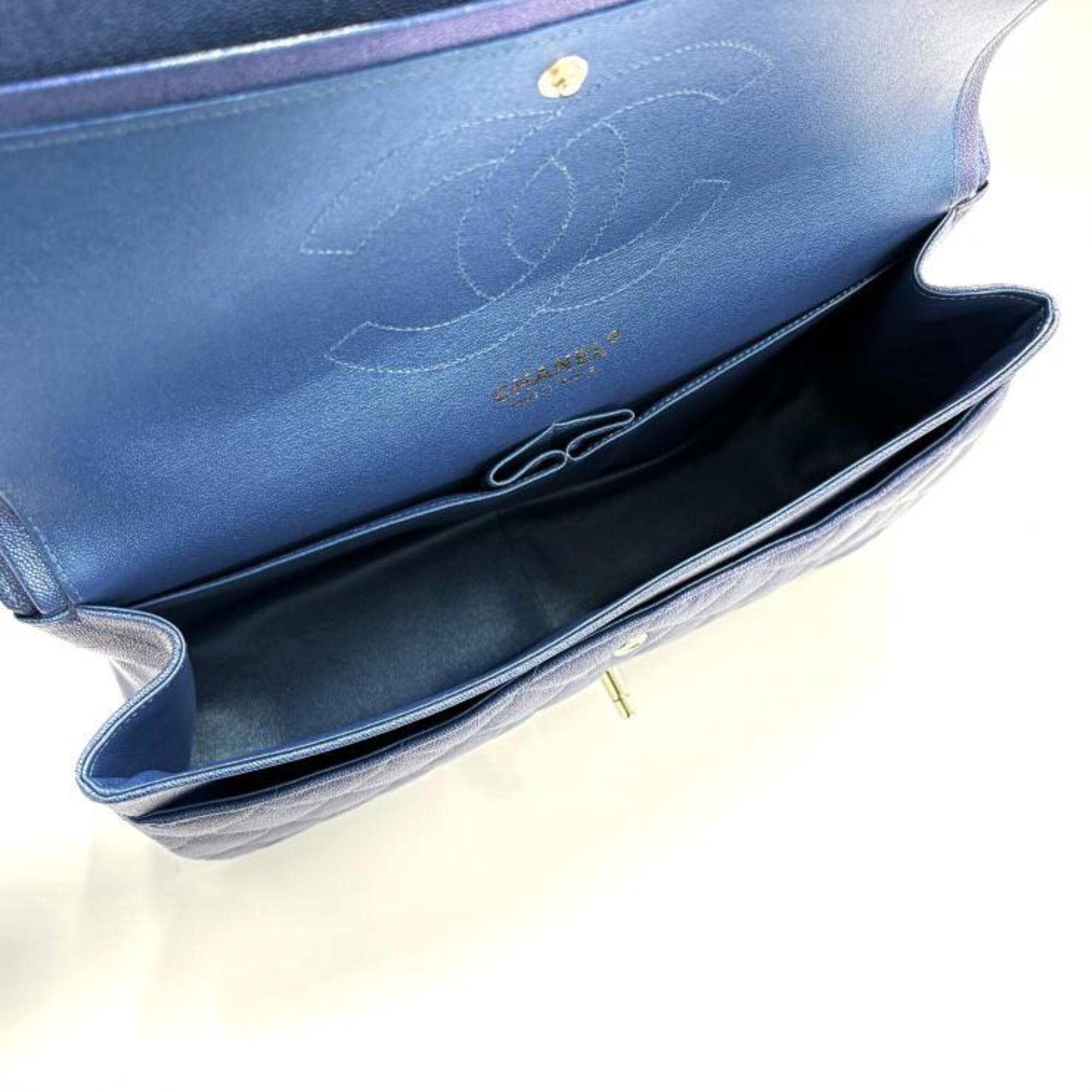 Chanel Blue Grained Calfskin Shoulder Bag (Pre-Owned)