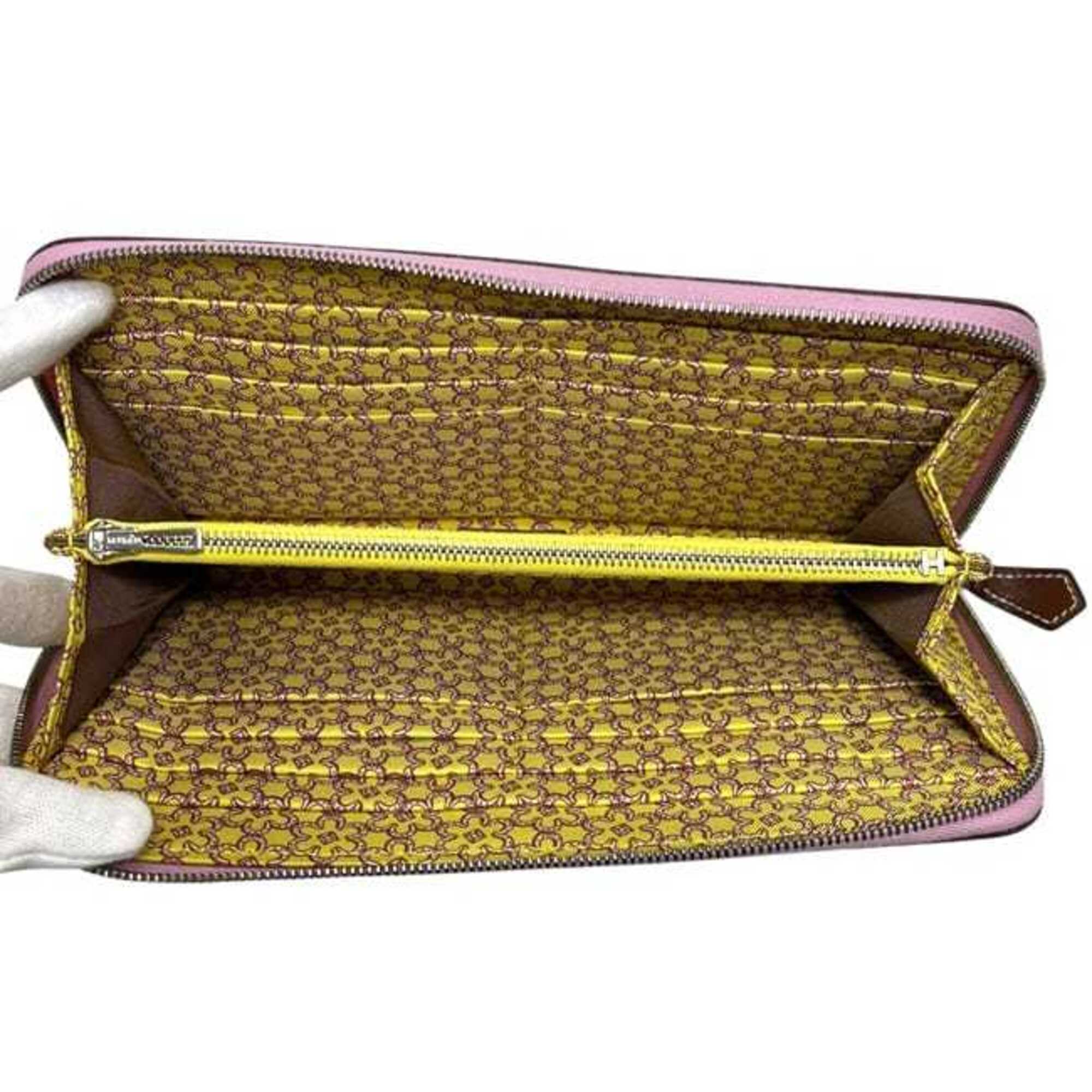 Hermes Pink Epsom Leather Silk Long Wallet (Bi-Fold) (Pre-Owned)