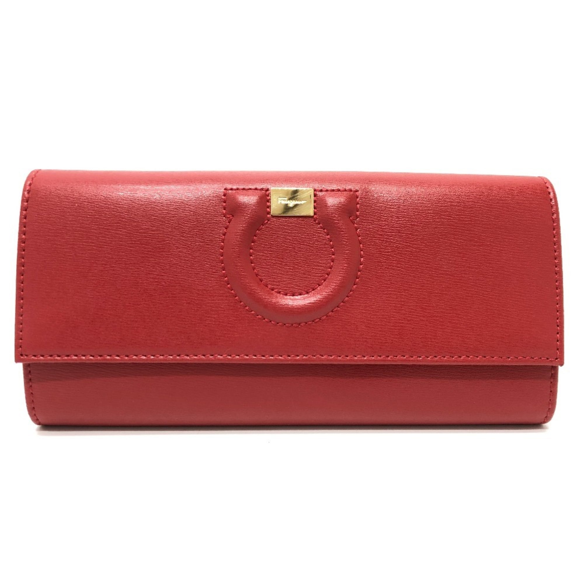 Salvatore Ferragamo Beige Gold Red Color Leather Wallet (Bi-Fold) (Pre-Owned)