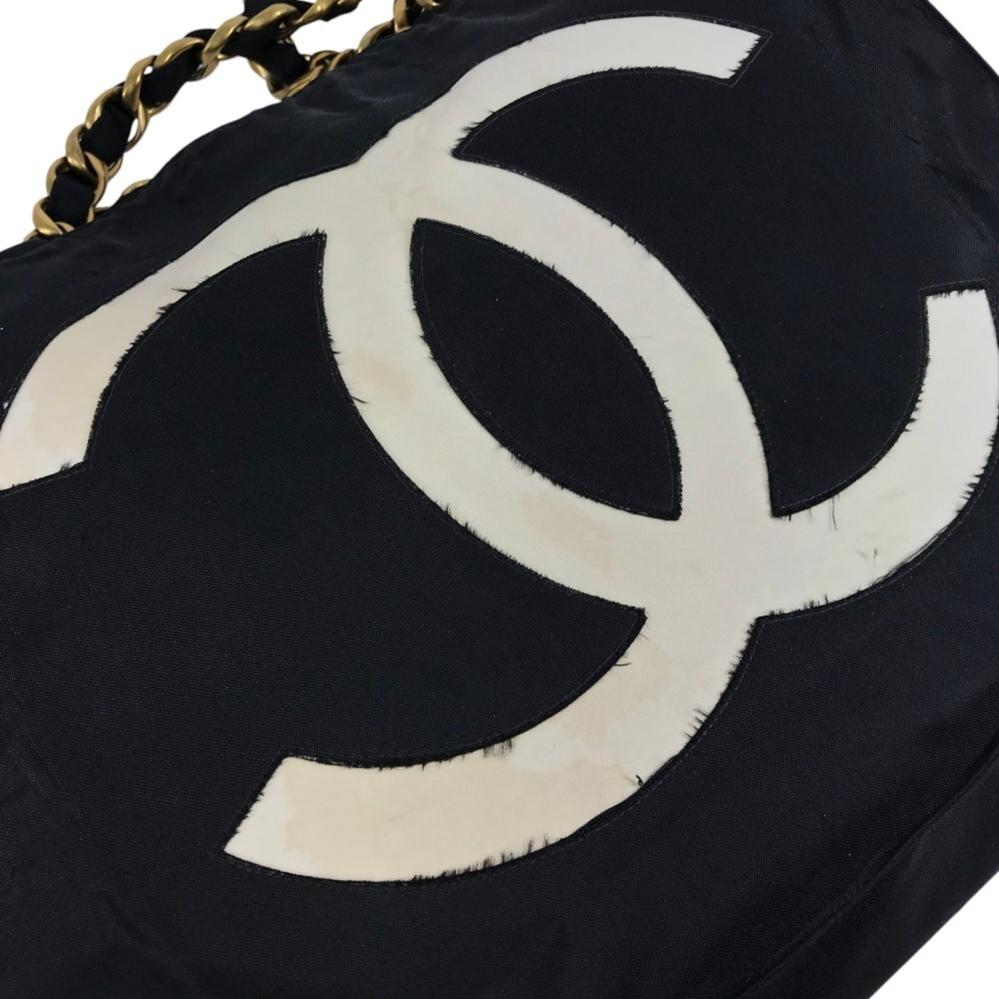 Chanel Black White Nylon Shoulder Bag Tote Bag (Pre-Owned)