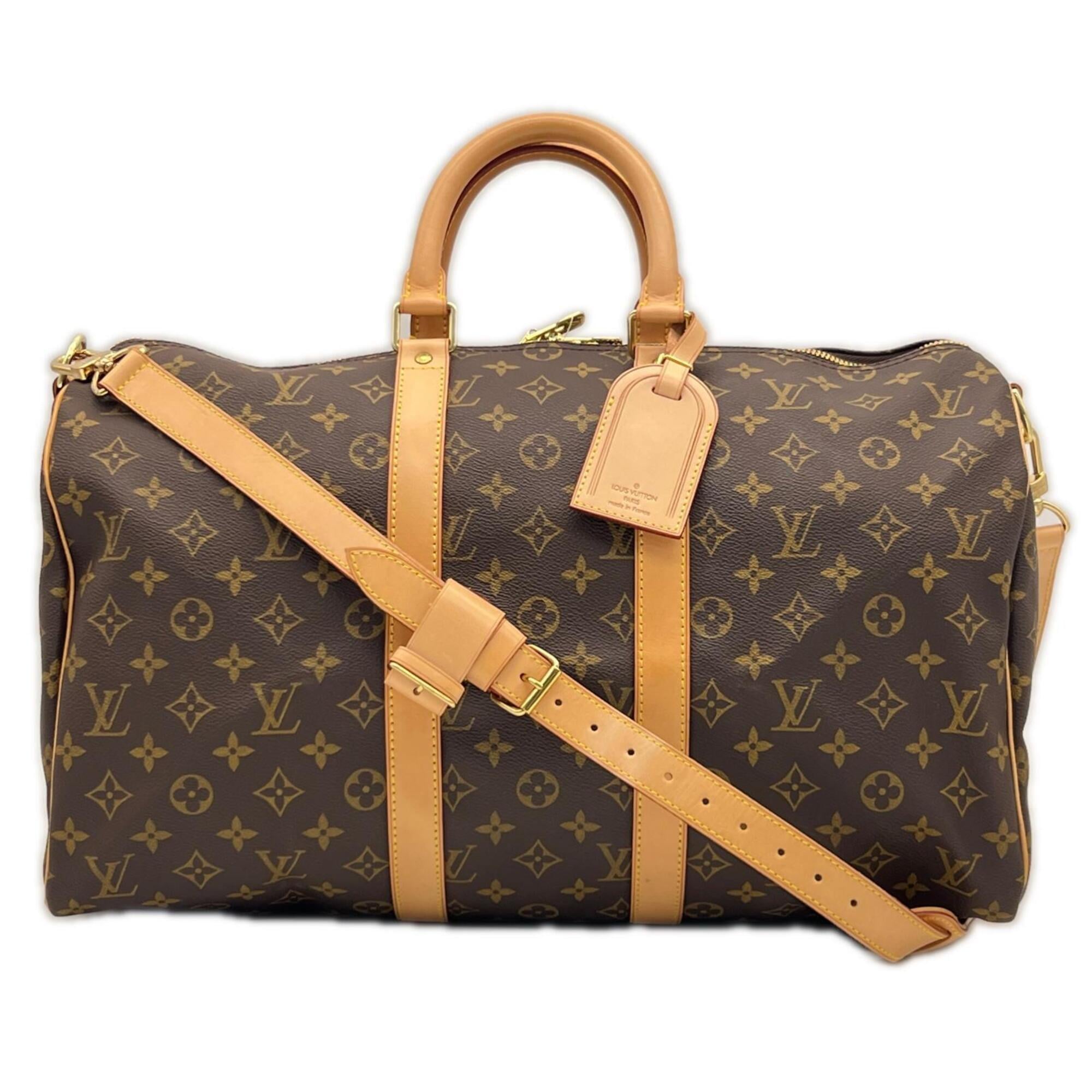 Louis Vuitton Beige Brown Coated Canvas Boston Bag (Pre-Owned)
