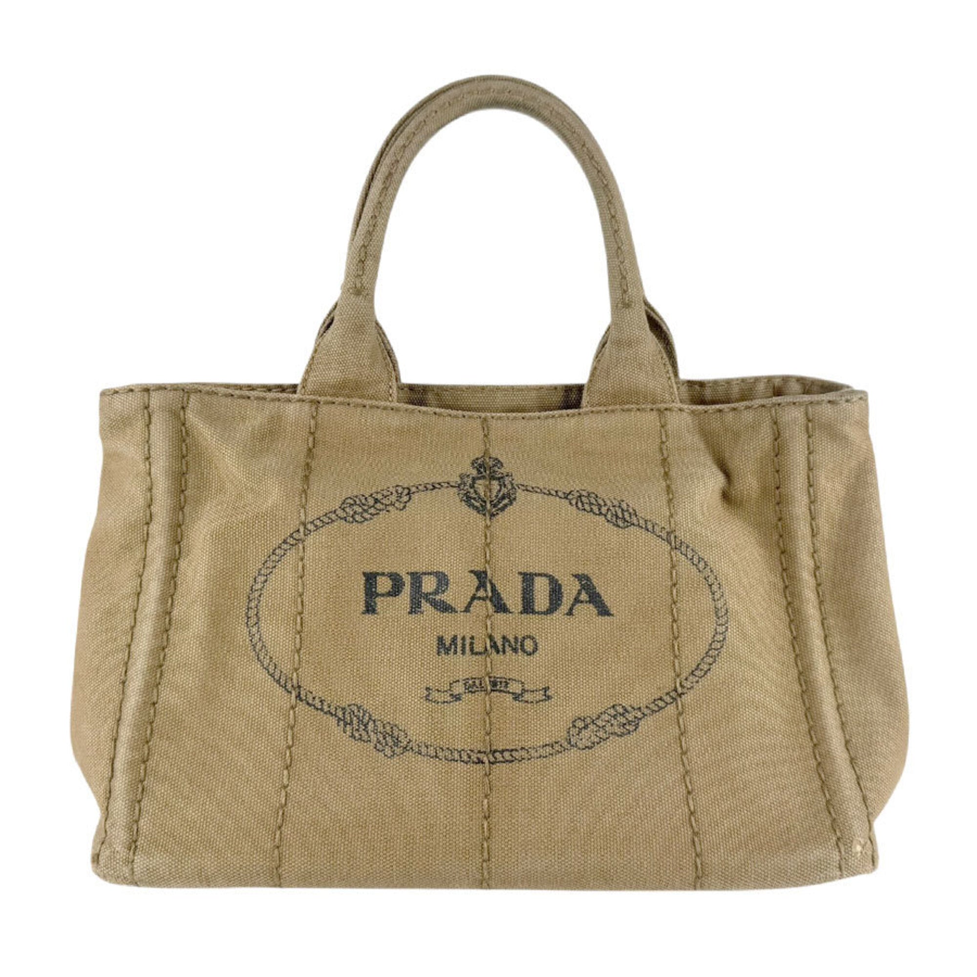 Prada Beige Brown Canapa Handbag Shoulder Bag (Pre-Owned)