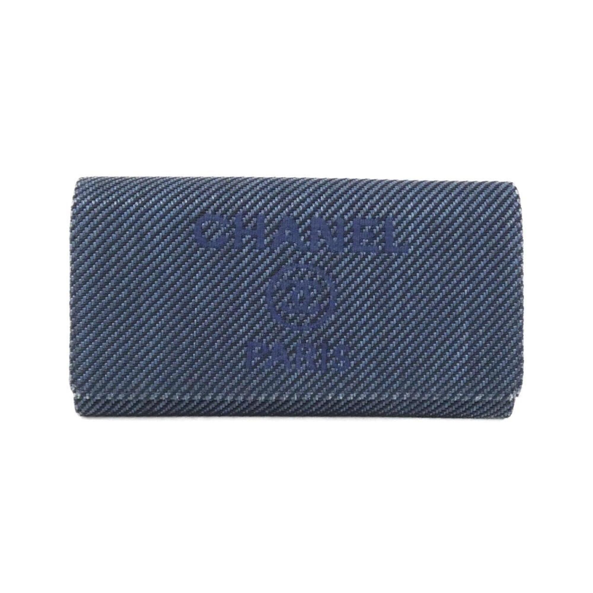 Chanel Navy Nylon Canvas Leather Long Wallet (Bi-Fold) (Pre-Owned)