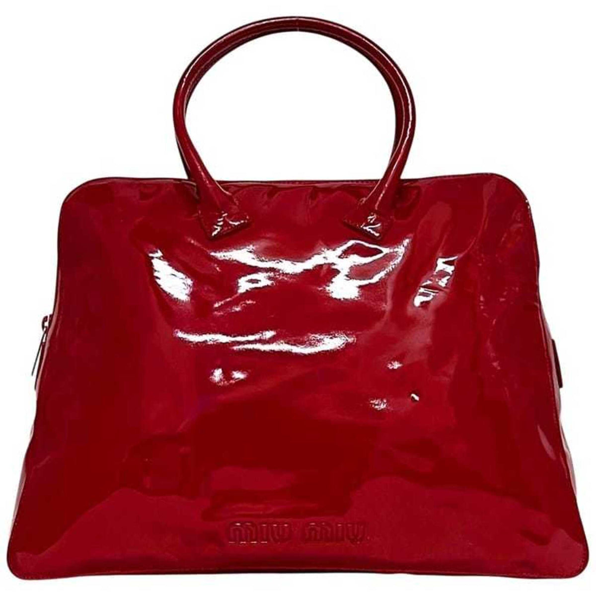 Miu Miu Red Color Leather Boston Bag Tote Bag (Pre-Owned)