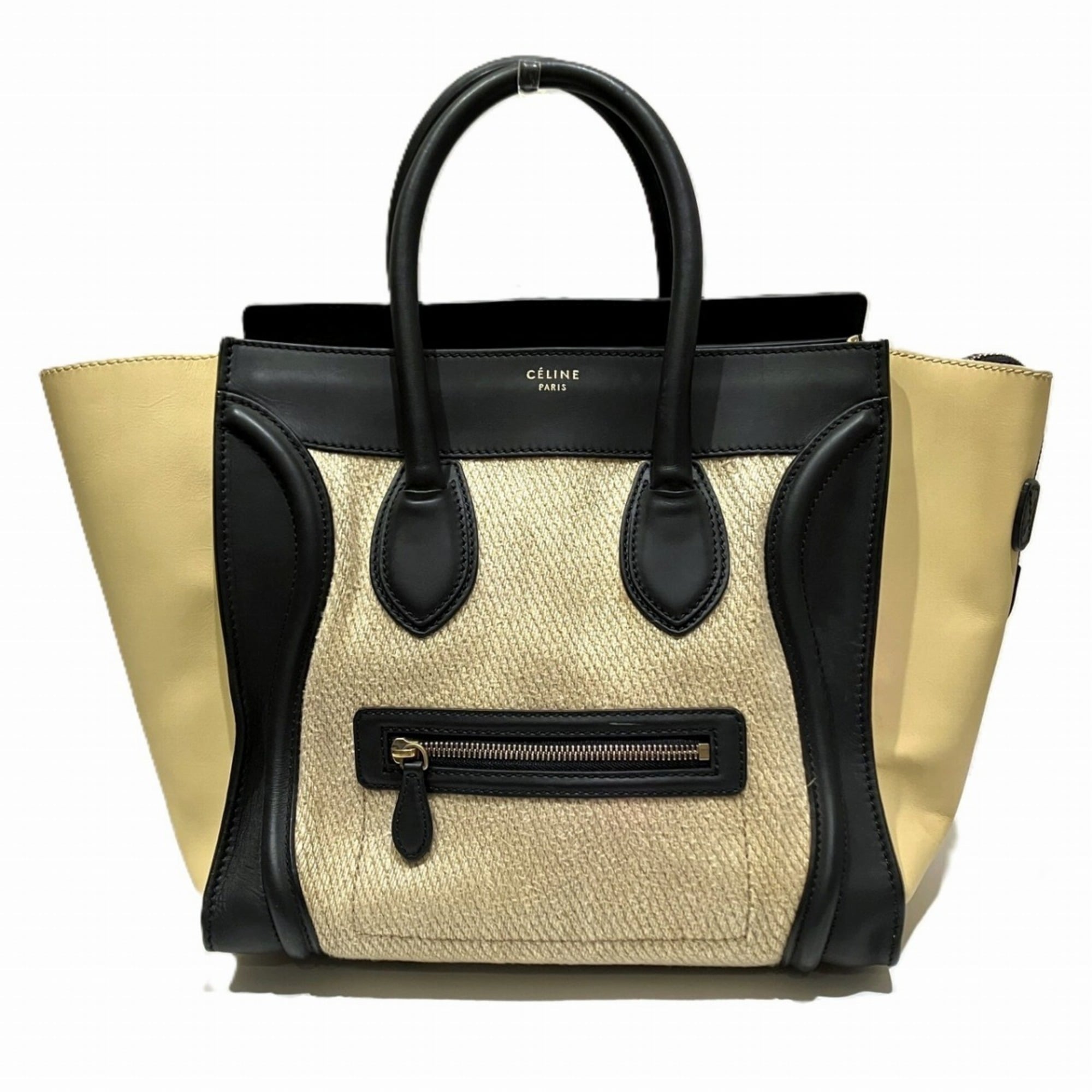 Celine Beige Hemp Linen Leather Handbag (Pre-Owned)