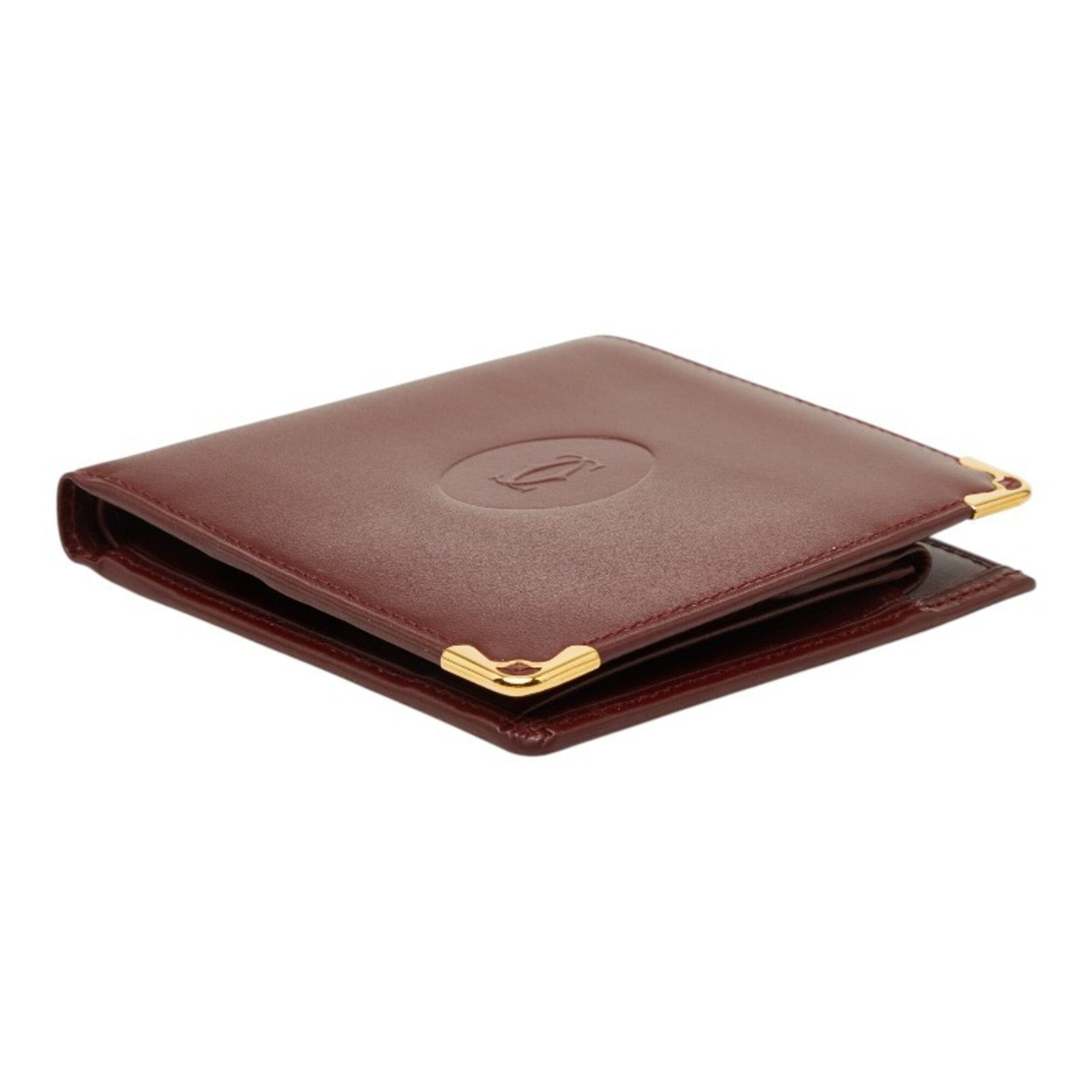 Cartier Red Color Wine Red Leather Wallet (Bi-Fold) (Pre-Owned)