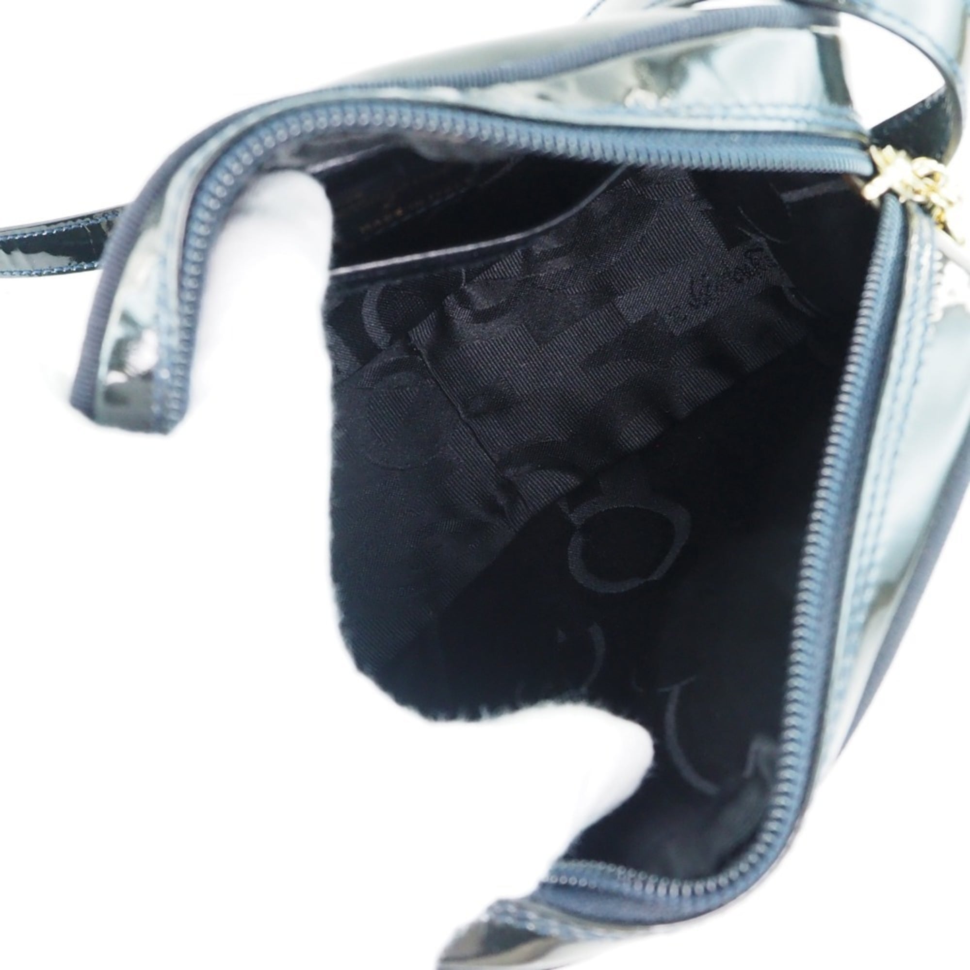 Salvatore Ferragamo Vara Black Patent Leather Shoulder Bag (Pre-Owned)