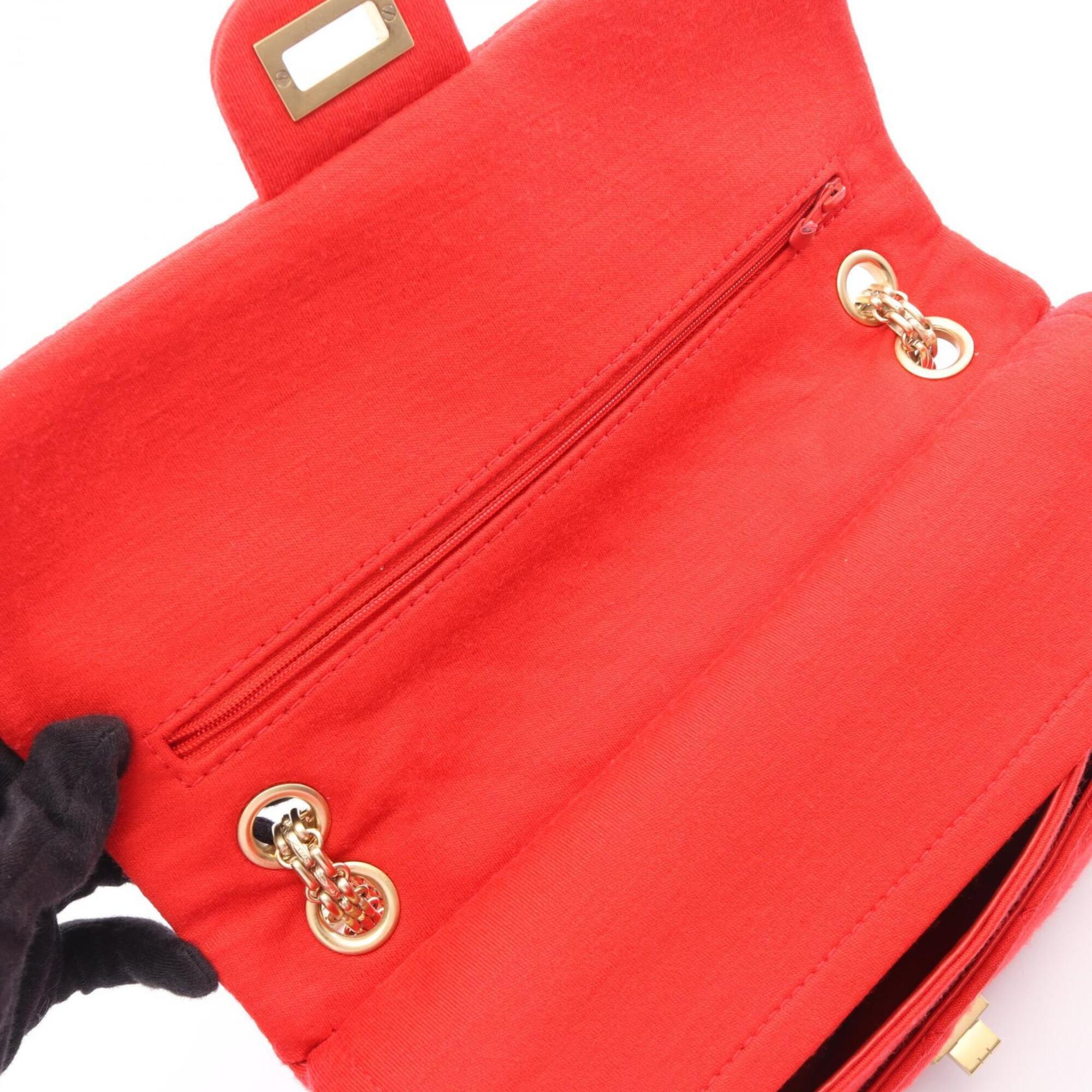 Chanel Red Color Cotton Handbag Shoulder Bag (Pre-Owned)