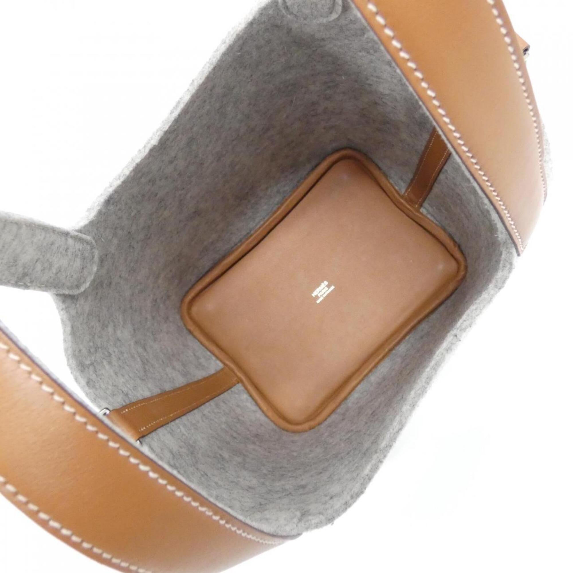 Hermes Gold Gray Felt Swift Leather Handbag (Pre-Owned)