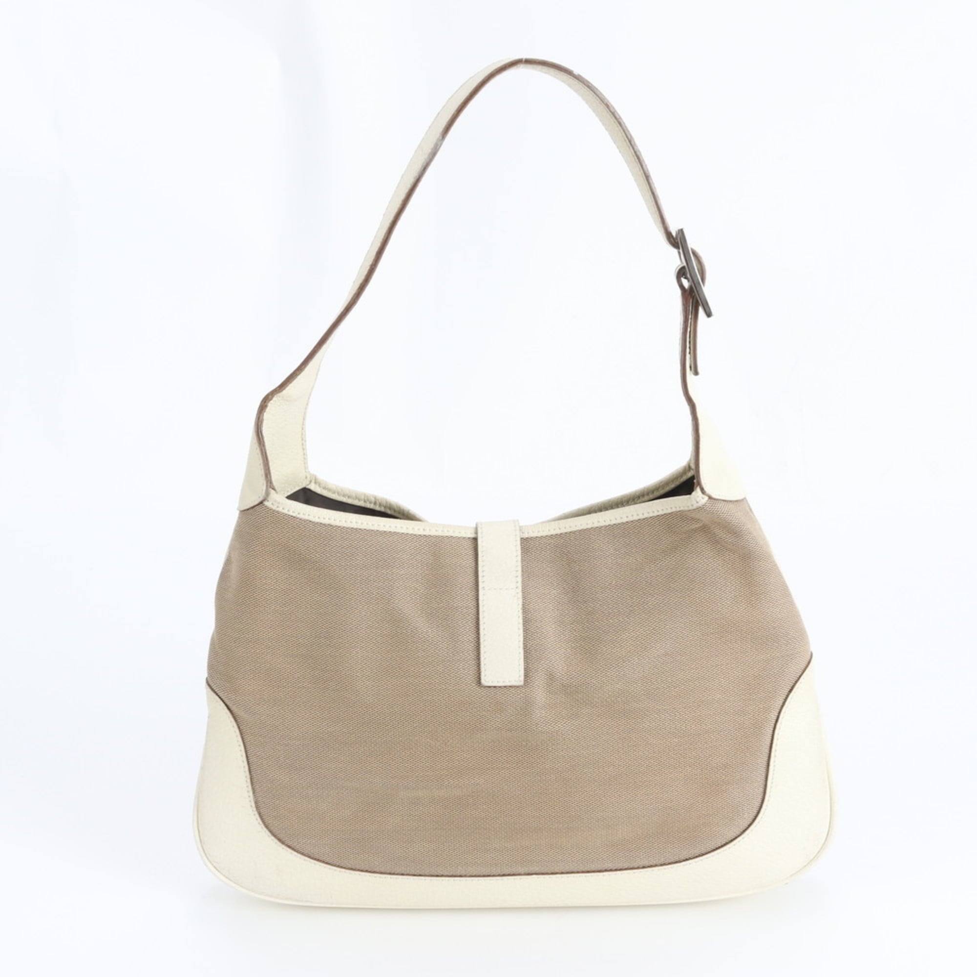 Gucci Beige Leather Canvas Handbag Shoulder Bag Tote Bag (Pre-Owned)