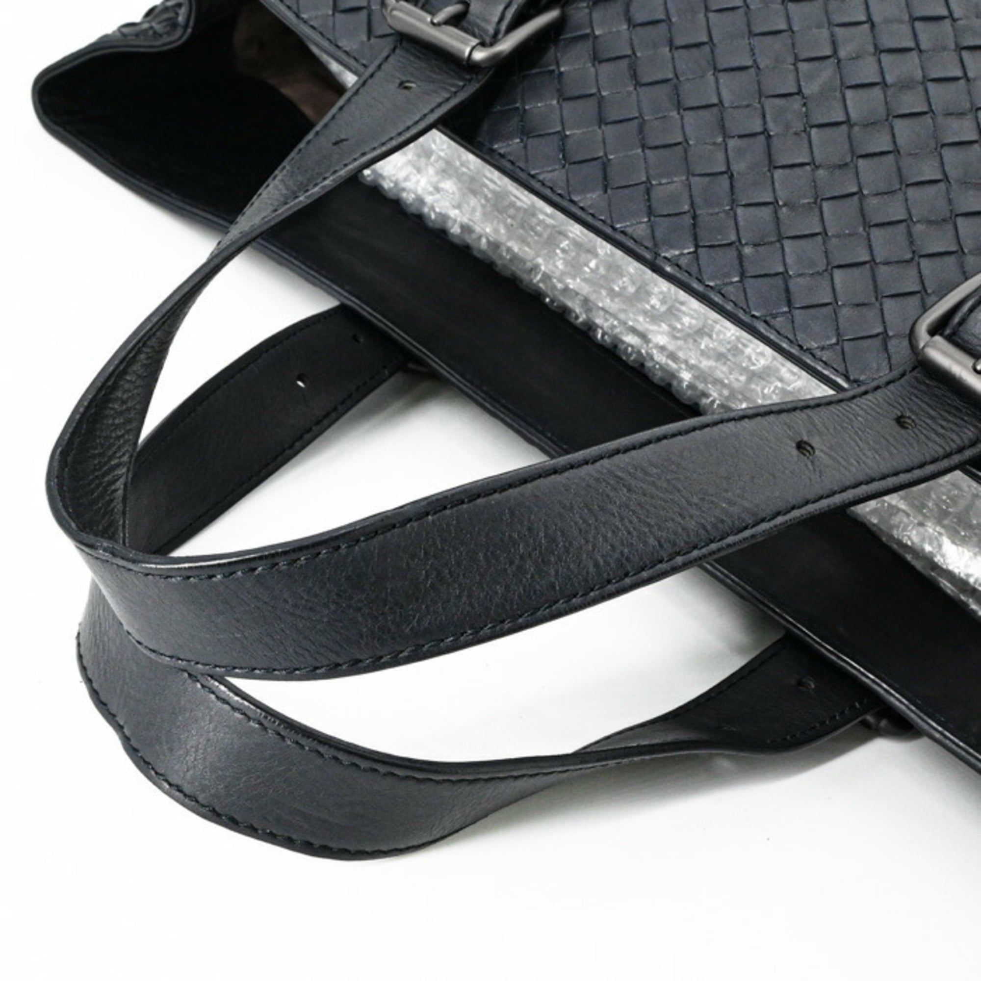 Bottega Veneta Black Navy Intrecciato Tote Bag (Pre-Owned)
