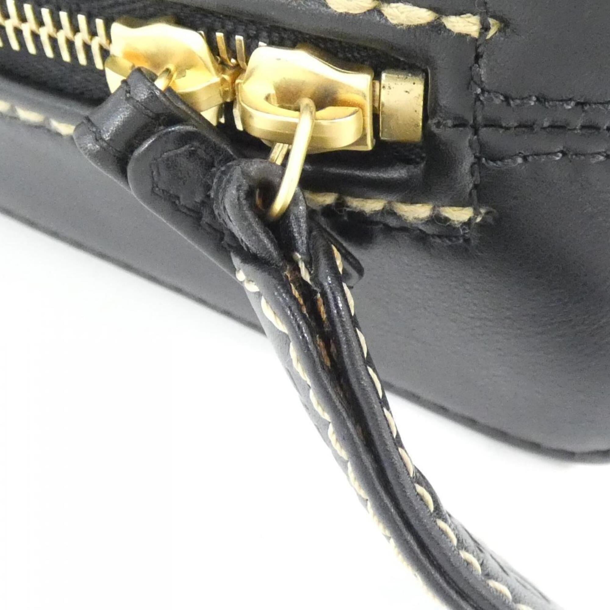 Chanel Beige Black Leather Handbag Pouch (Pre-Owned)