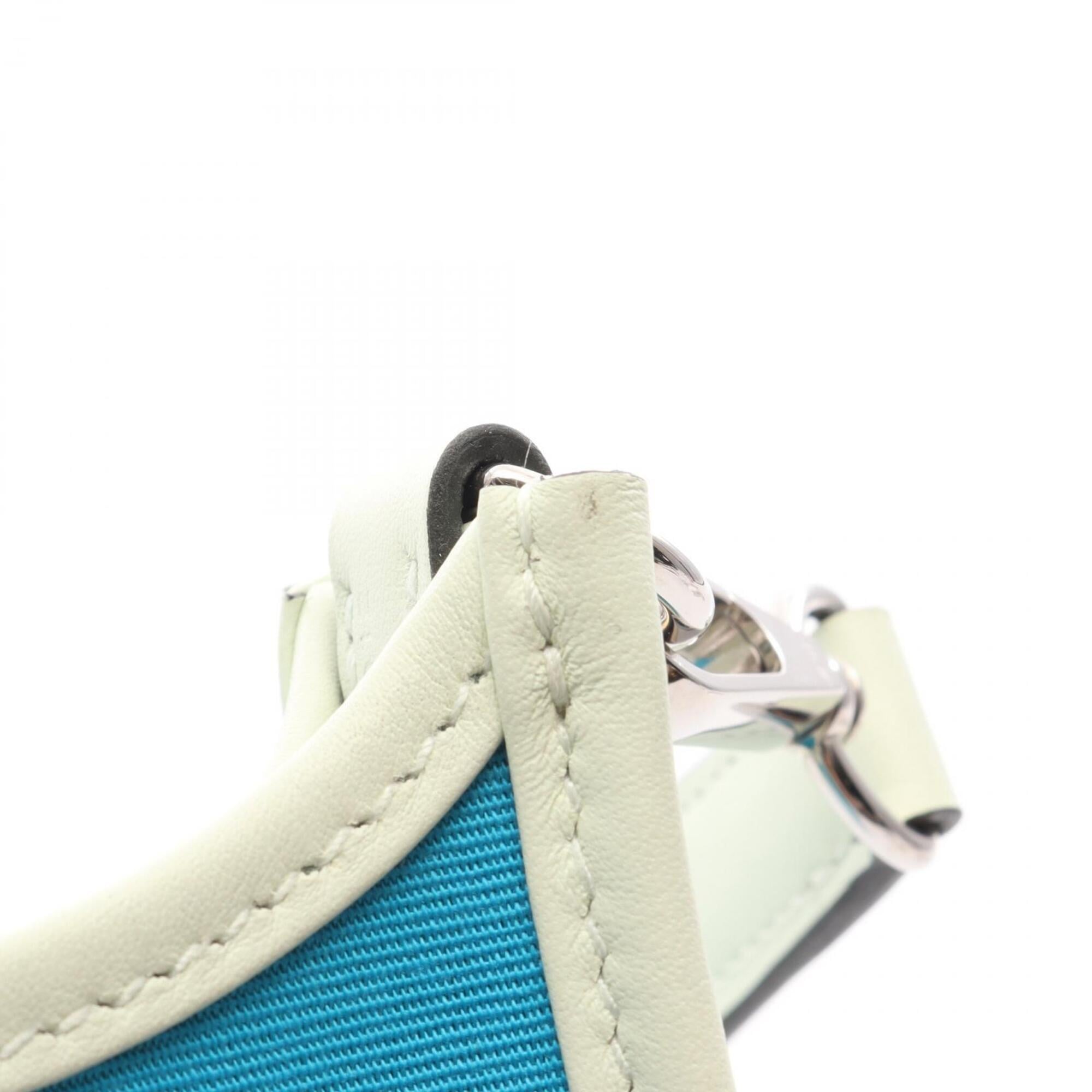 Hermes Evelyne Blue Mint Green Vert Canvas Handbag Shoulder Bag (Pre-Owned)