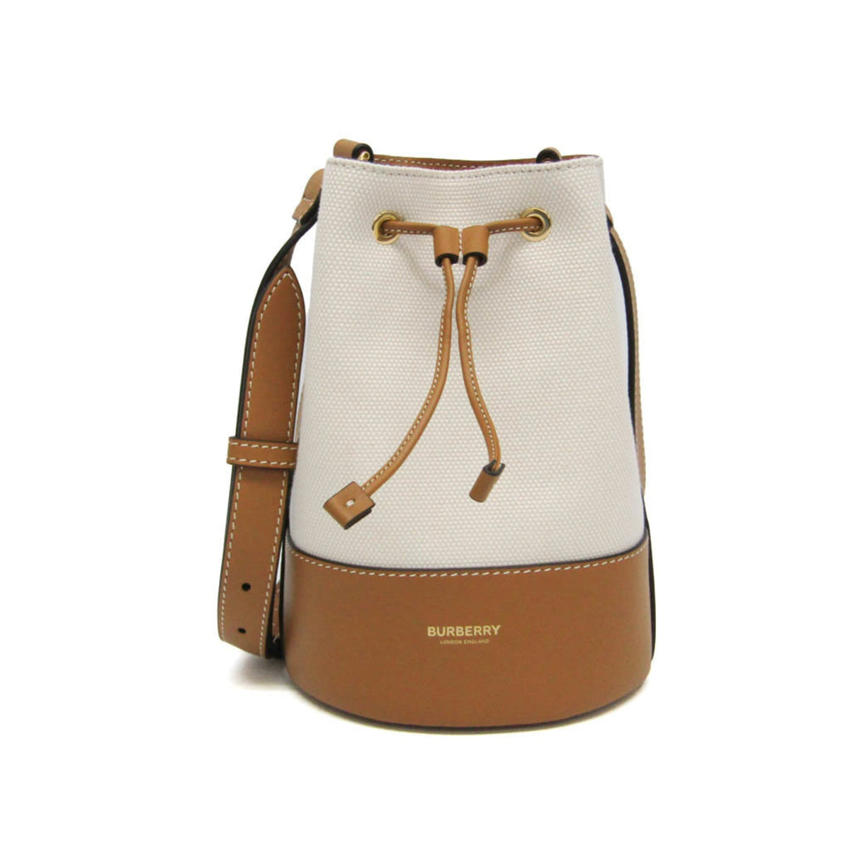 Burberry Brown Light Beige Cotton Canvas Leather Shoulder Bag (Pre-Owned)