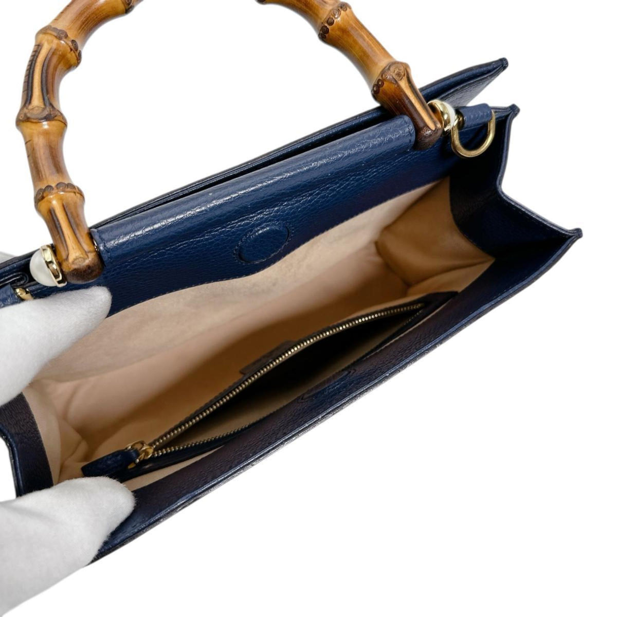 Gucci Blue Bamboo Leather Handbag (Pre-Owned)