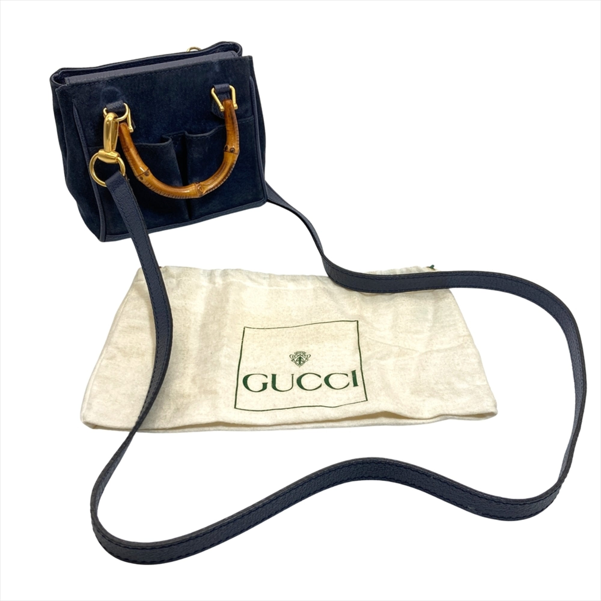 Gucci Navy Suede Leather Shoulder Bag (Pre-Owned)
