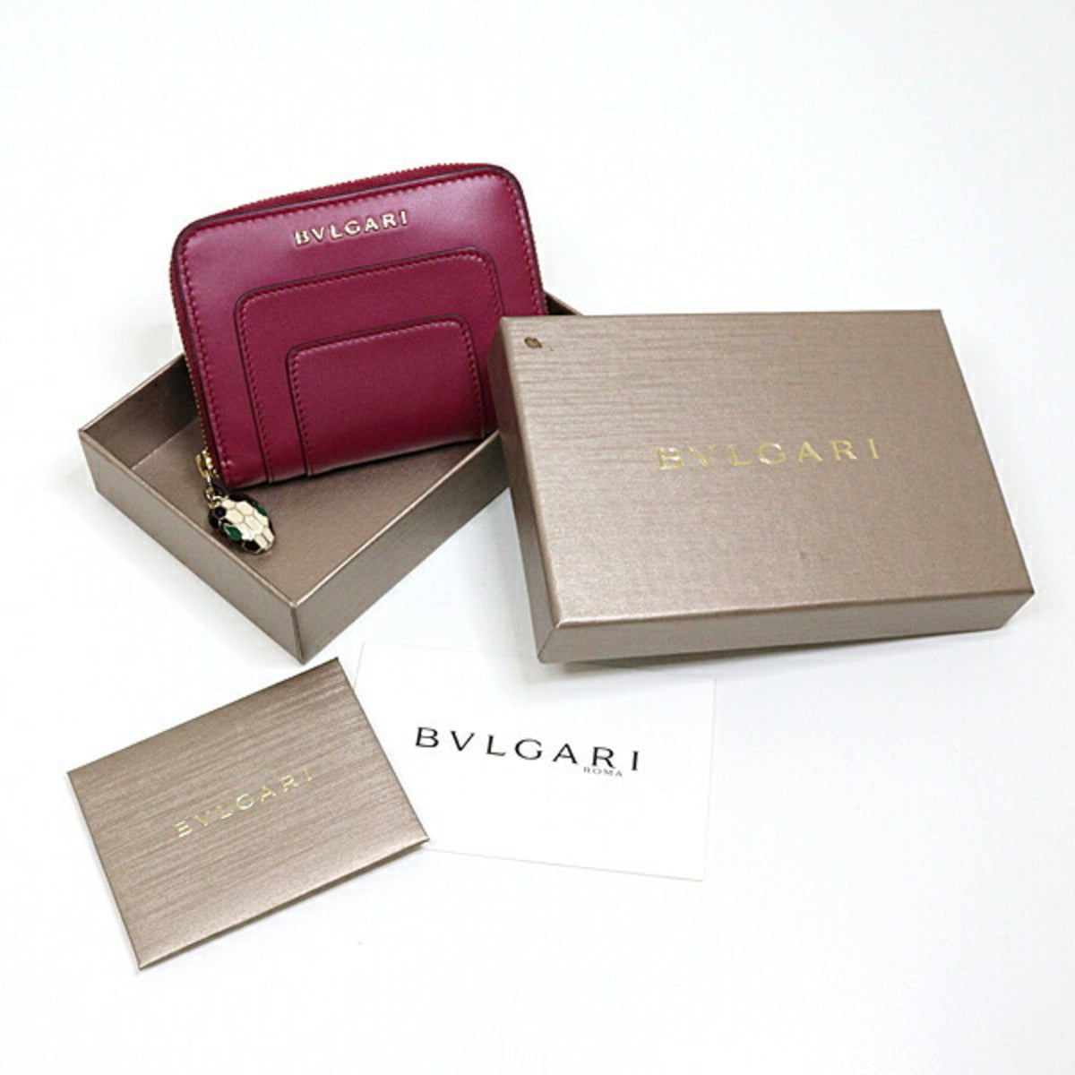 Bvlgari Red Color Wine Leather Coin Purse/Coin Case (Pre-Owned)