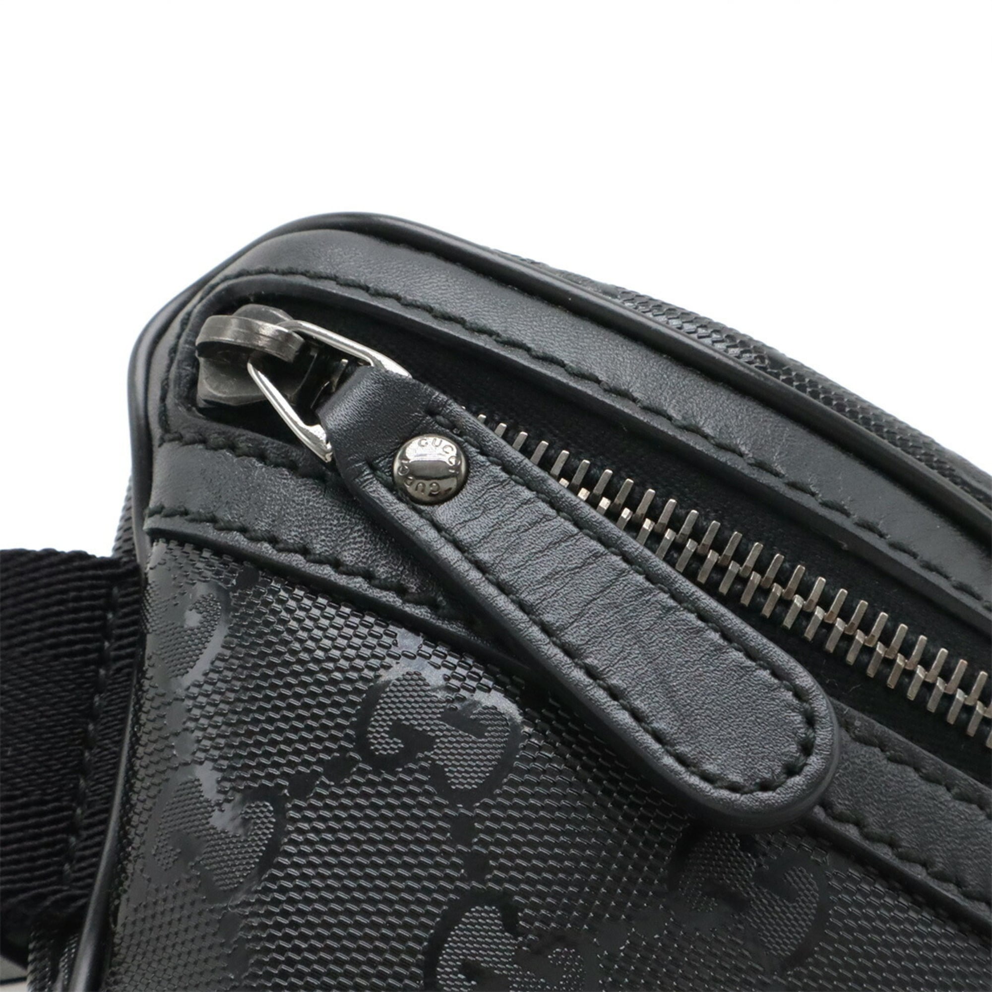 Gucci Gg Imprimé Black Coated Canvas Pvc Leather Fanny Pack Pouch Sling Bag (Pre-Owned)