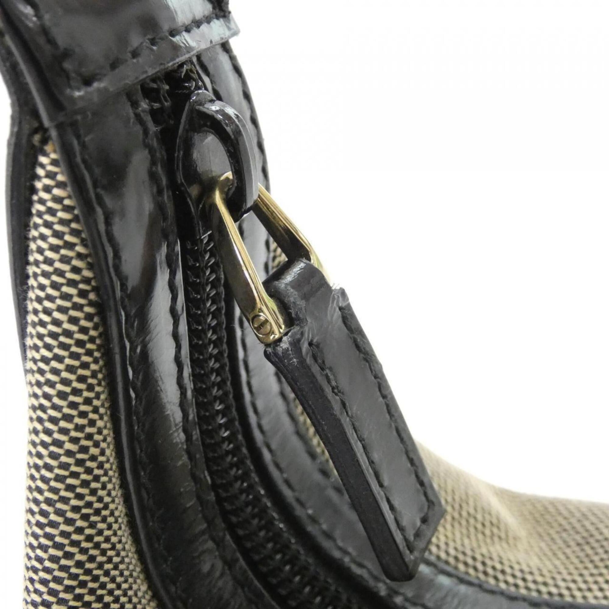 Gucci Beige Black Canvas Shoulder Bag (Pre-Owned)