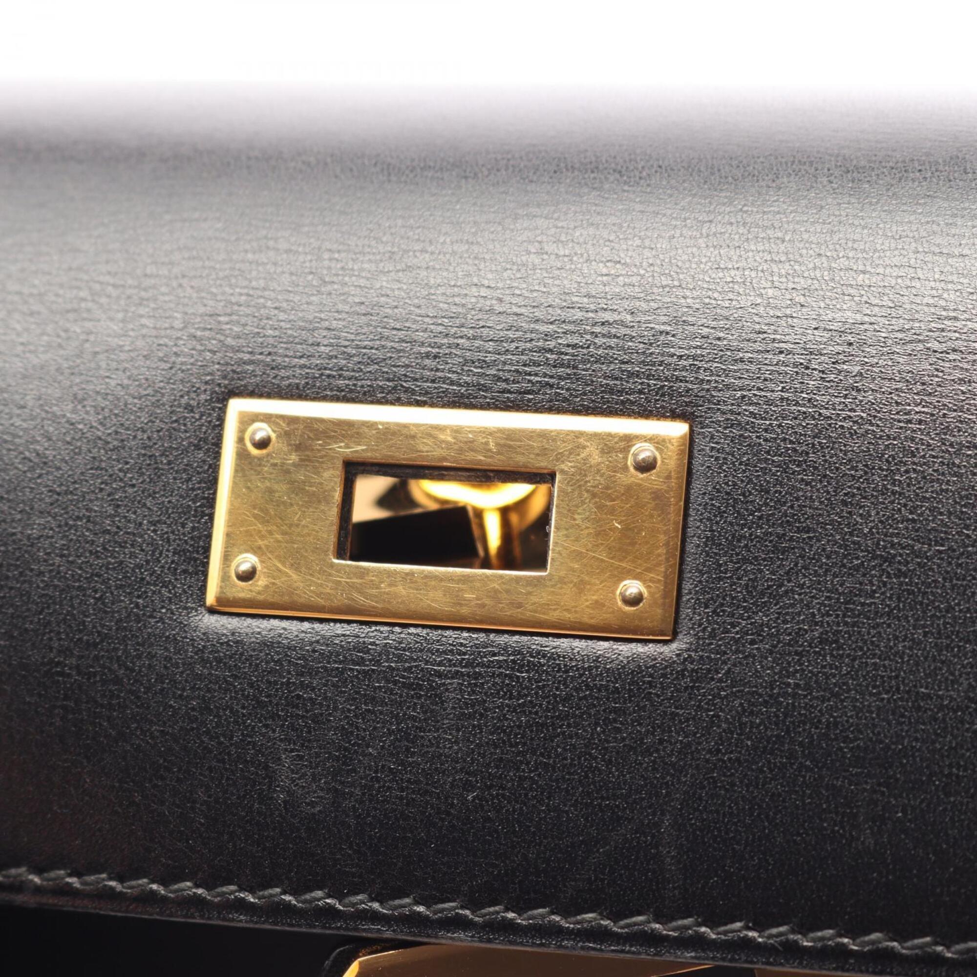 Hermes Black Box Calf Leather Leather Handbag (Pre-Owned)