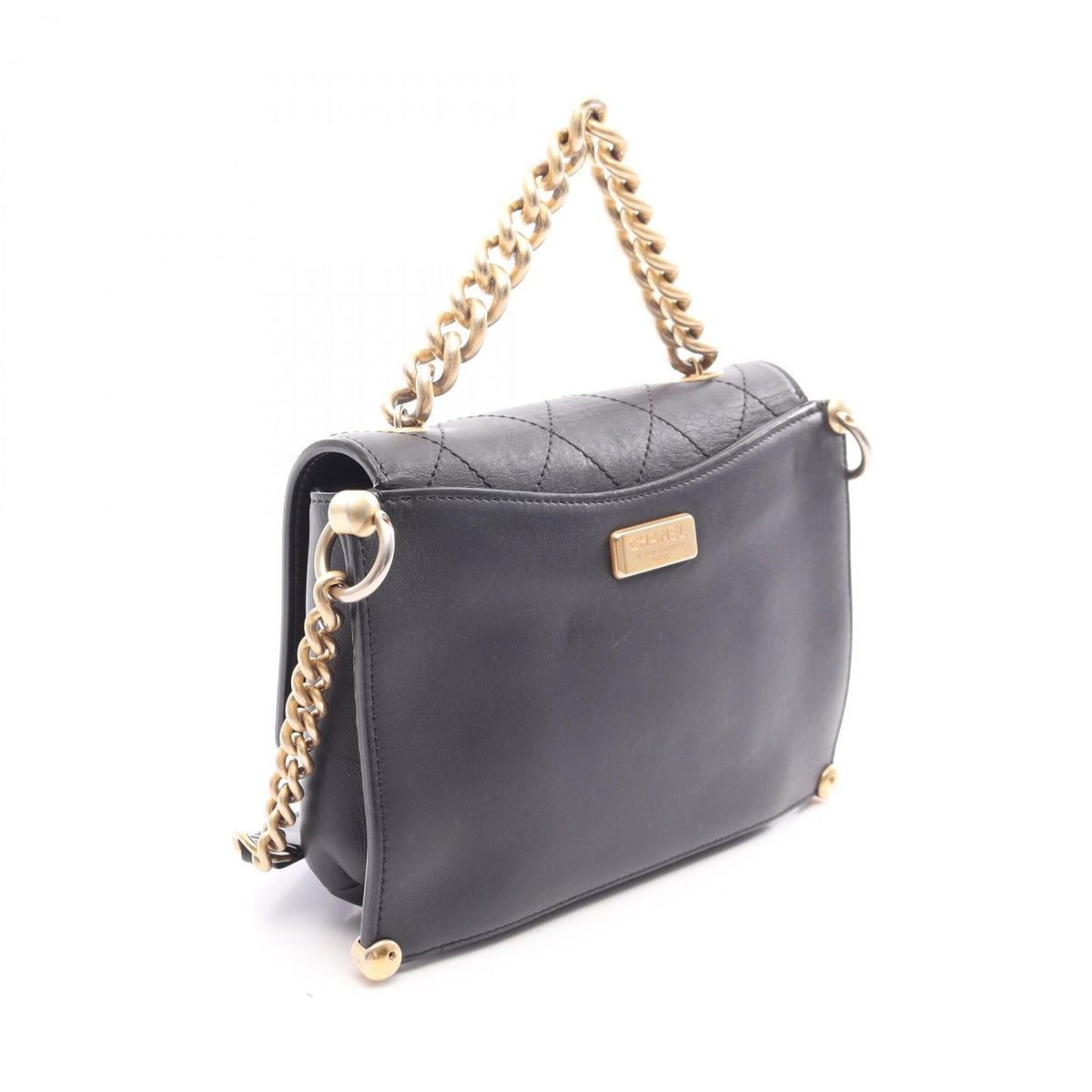 Chanel Black Leather Handbag Shoulder Bag (Pre-Owned)