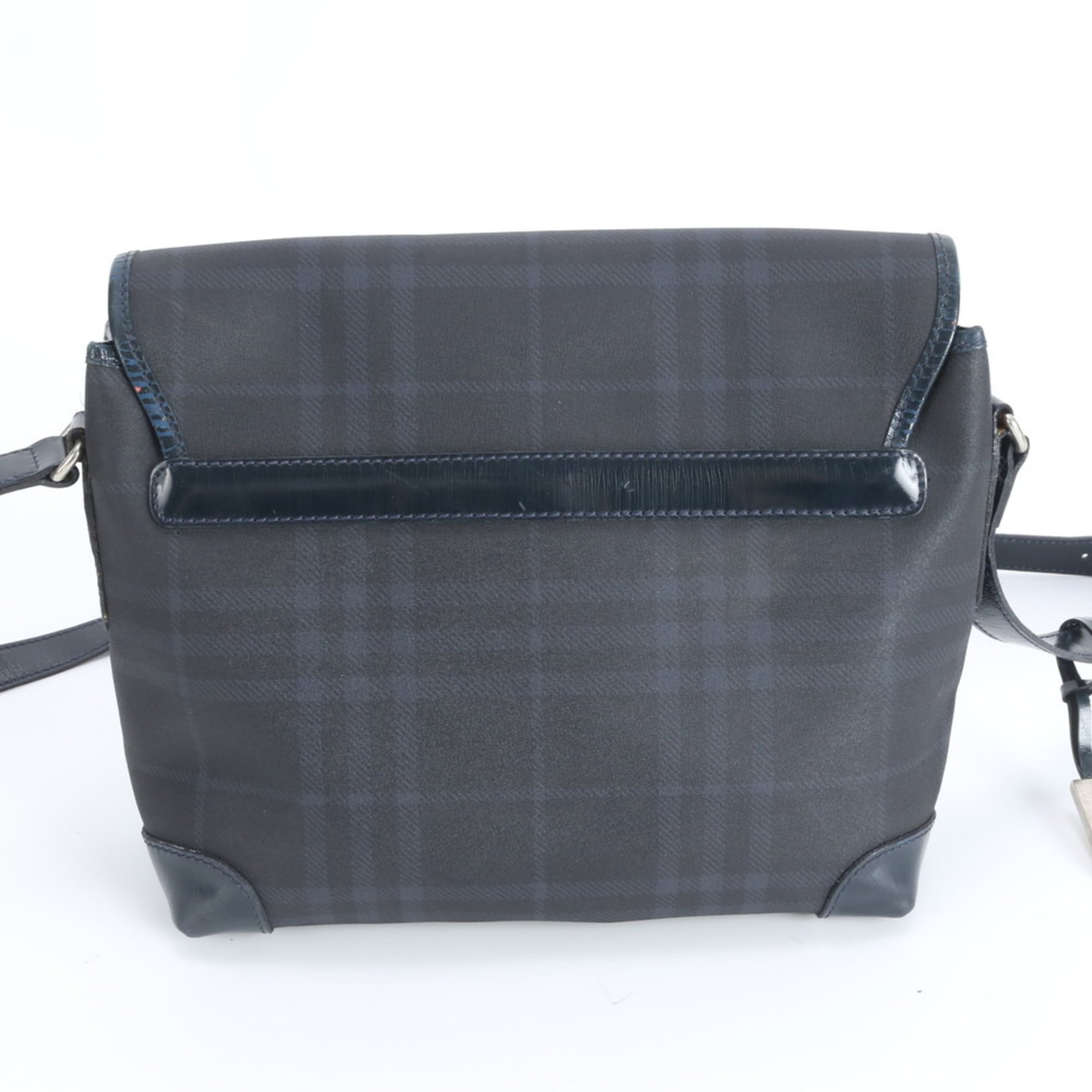 Burberry Navy Leather Nylon Messenger Bag Shoulder Bag (Pre-Owned)
