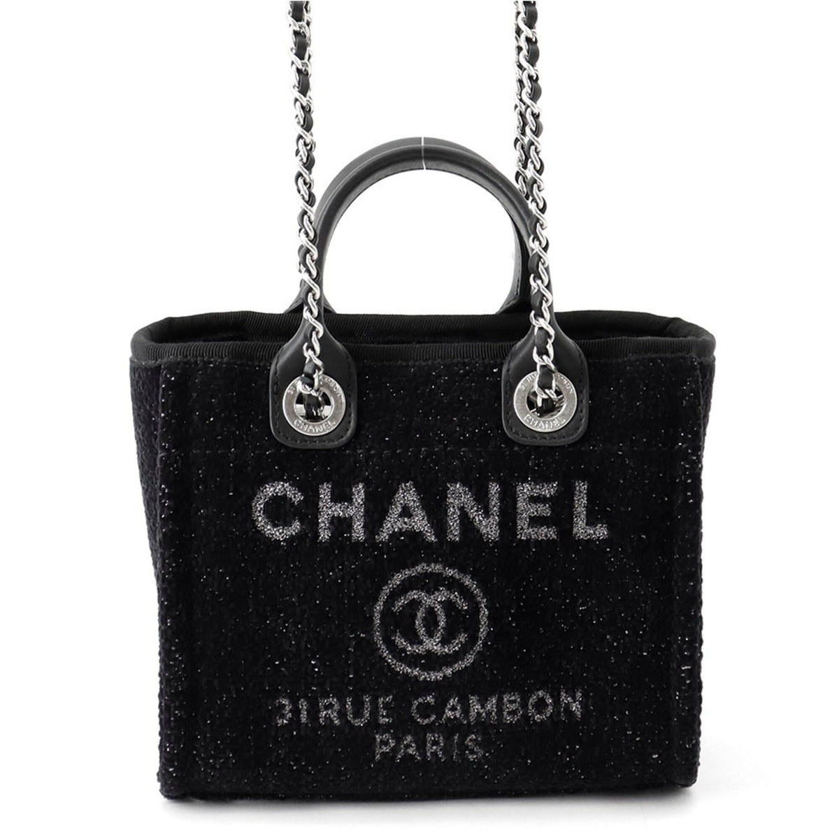 Chanel Black Tweed Leather Tote Bag (Pre-Owned)