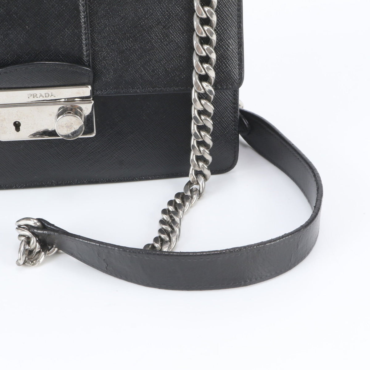 Prada Black Leather Handbag Shoulder Bag Tote Bag (Pre-Owned)