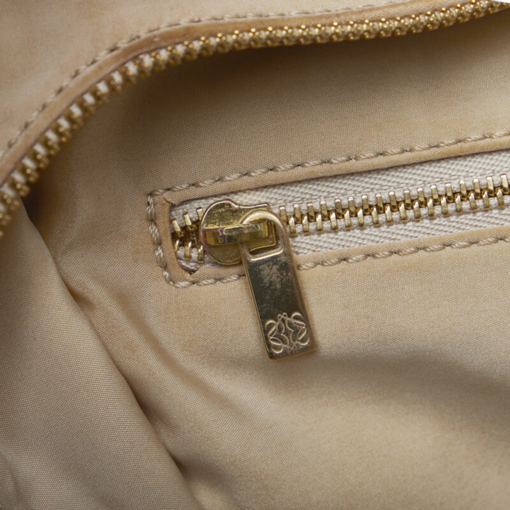 Loewe Beige Brown Nylon Leather Boston Bag Handbag (Pre-Owned)