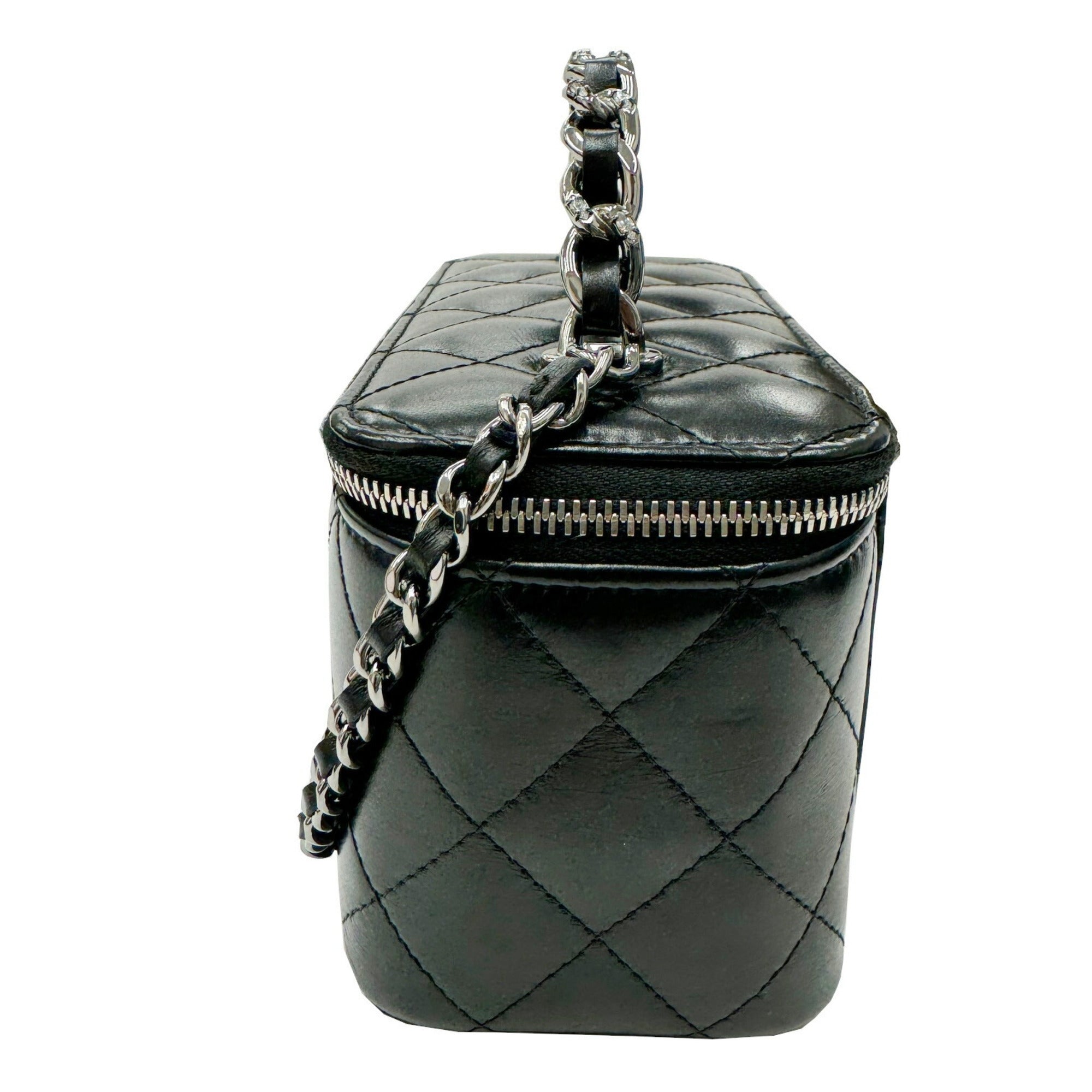 Chanel Black Leather Shoulder Bag Vanity Bag (Pre-Owned)
