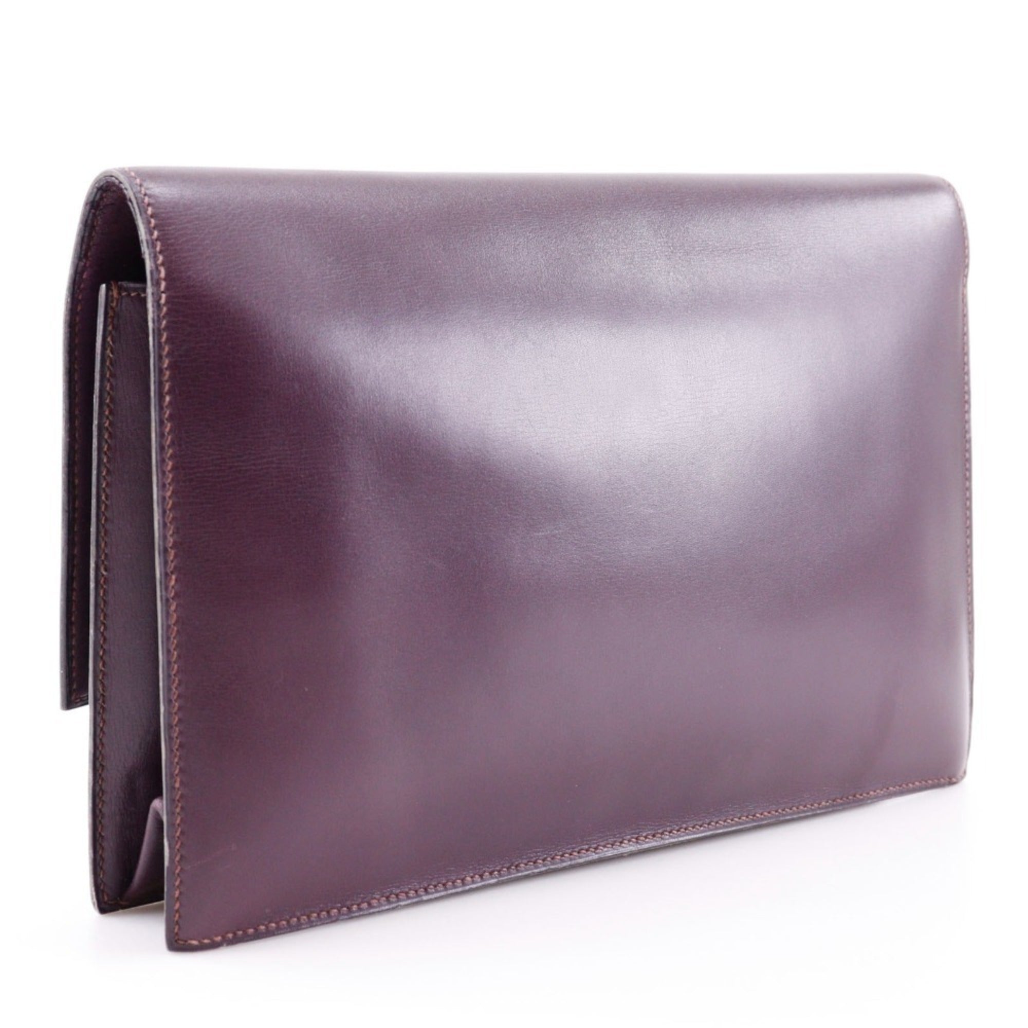 Hermes Bordeaux Box Calf Leather Clutch Bag (Pre-Owned)