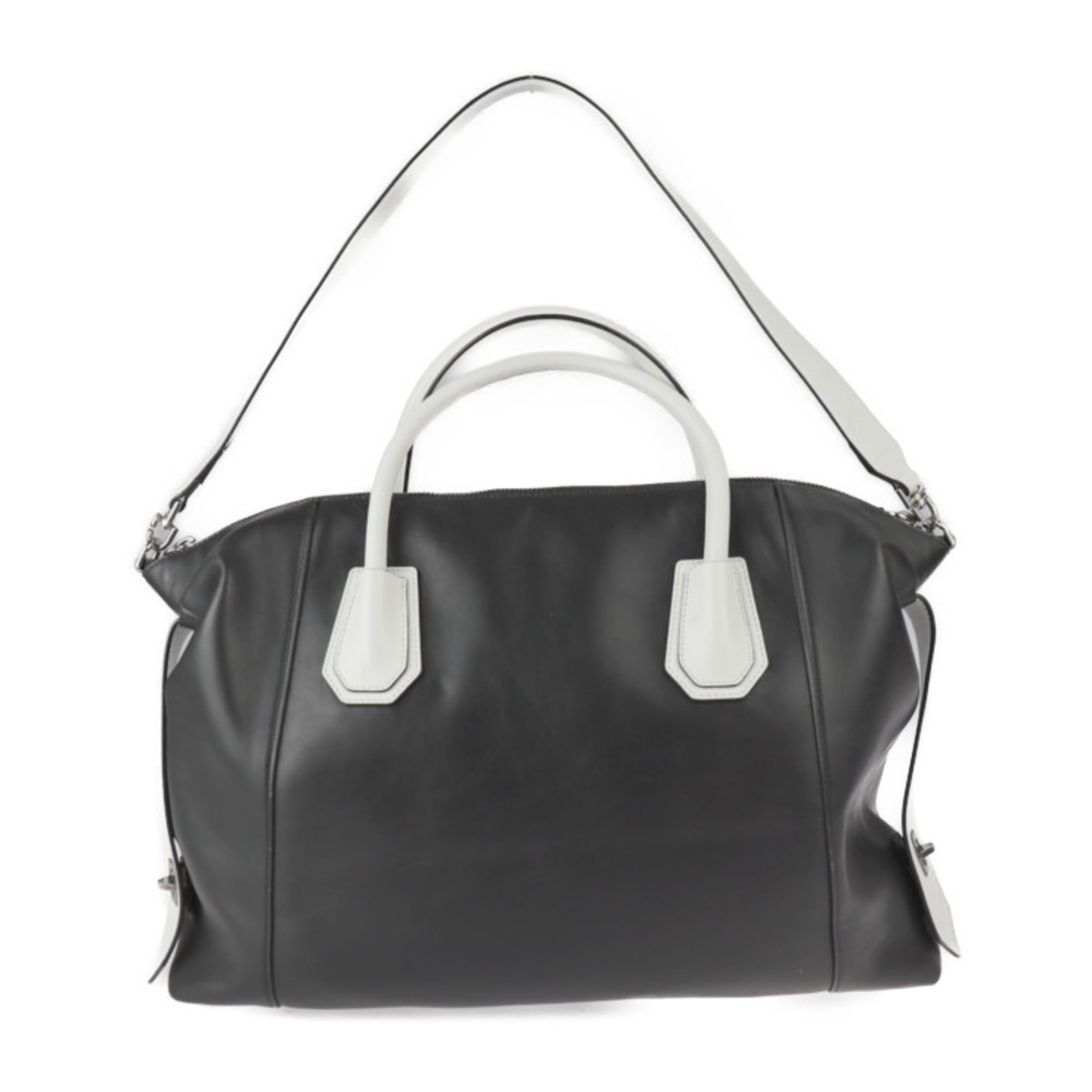 Givenchy Black White Leather Handbag Shoulder Bag Tote Bag (Pre-Owned)