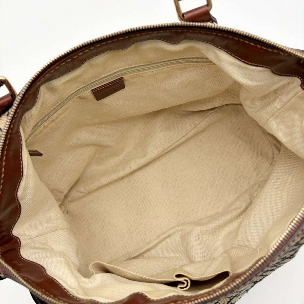Gucci Beige Brown Canvas Leather Shoulder Bag (Pre-Owned)