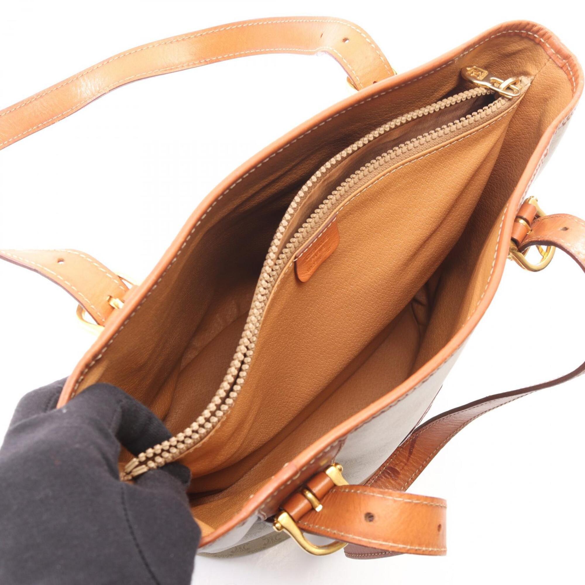 Celine Beige Brown Coated Canvas Leather Handbag Tote Bag (Pre-Owned)