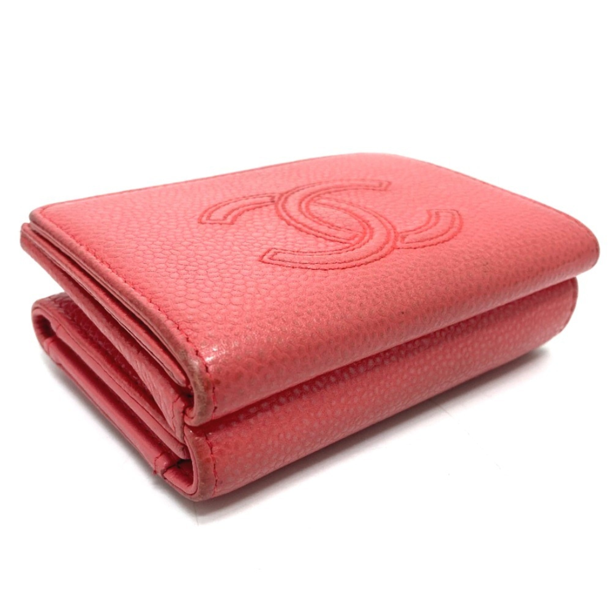 Chanel Salmon Pink Grained Calfskin Wallet (Tri-Fold) (Pre-Owned)