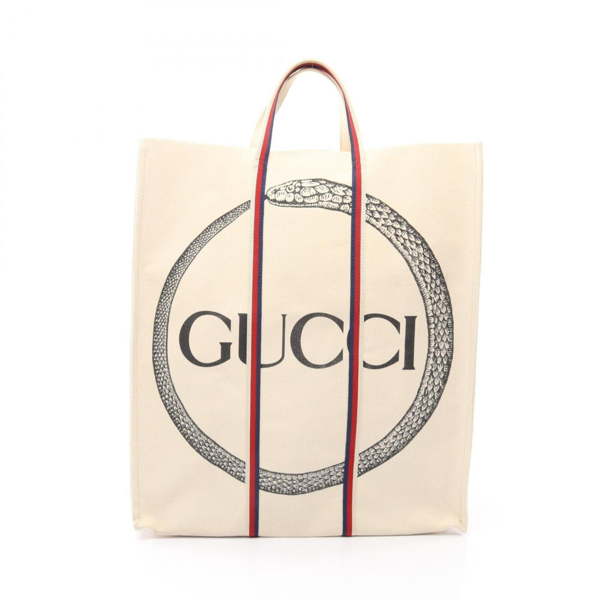 Gucci Ivory Navy Red Color Canvas Handbag Tote Bag (Pre-Owned)