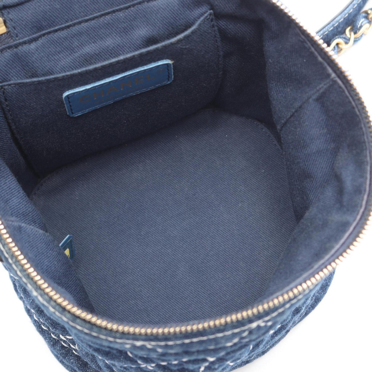 Chanel Denim Navy Denim Handbag Shoulder Bag Vanity Bag (Pre-Owned)