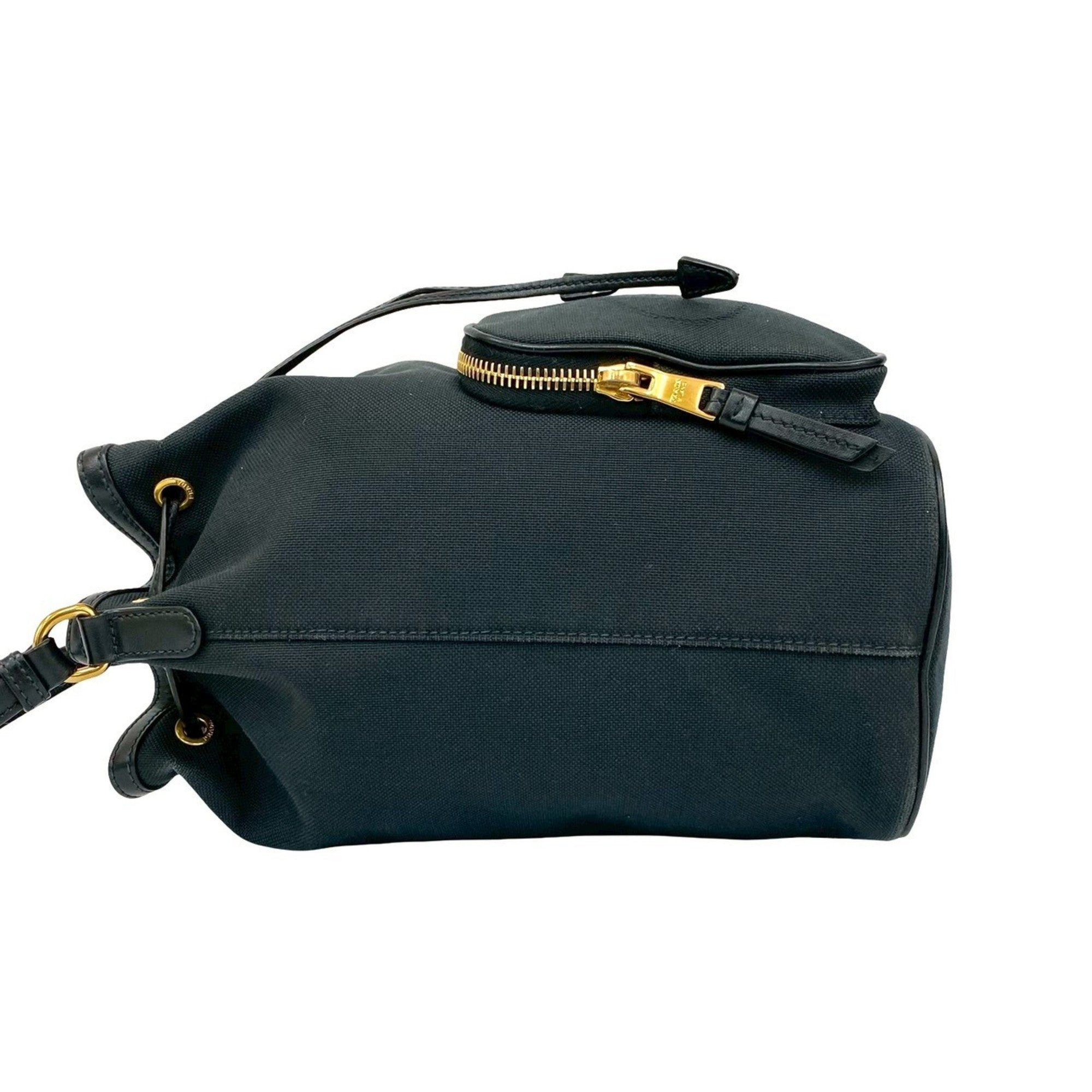 Prada Black Canvas Leather Handbag Shoulder Bag (Pre-Owned)
