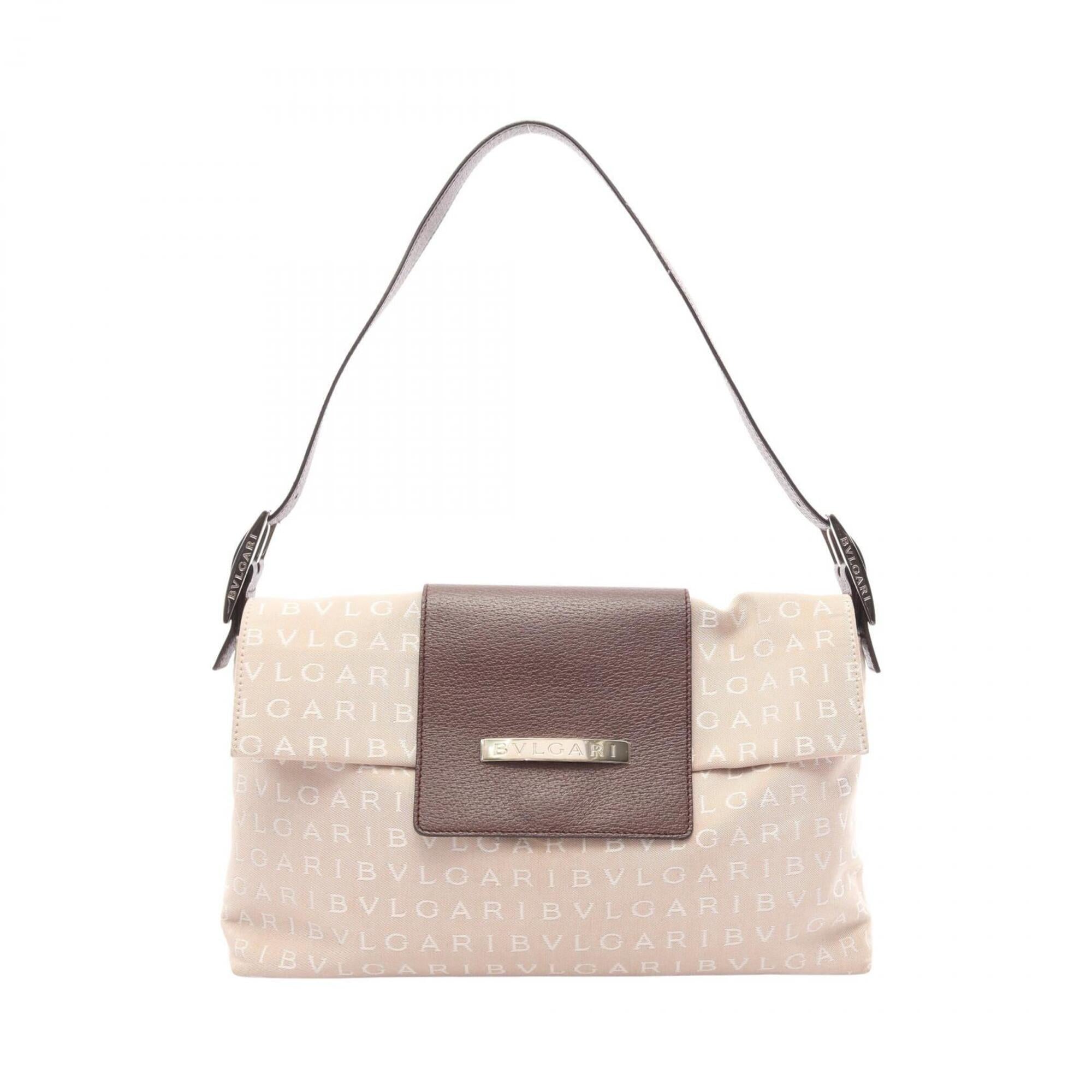 Bvlgari Beige Brown Canvas Leather Handbag Shoulder Bag (Pre-Owned)