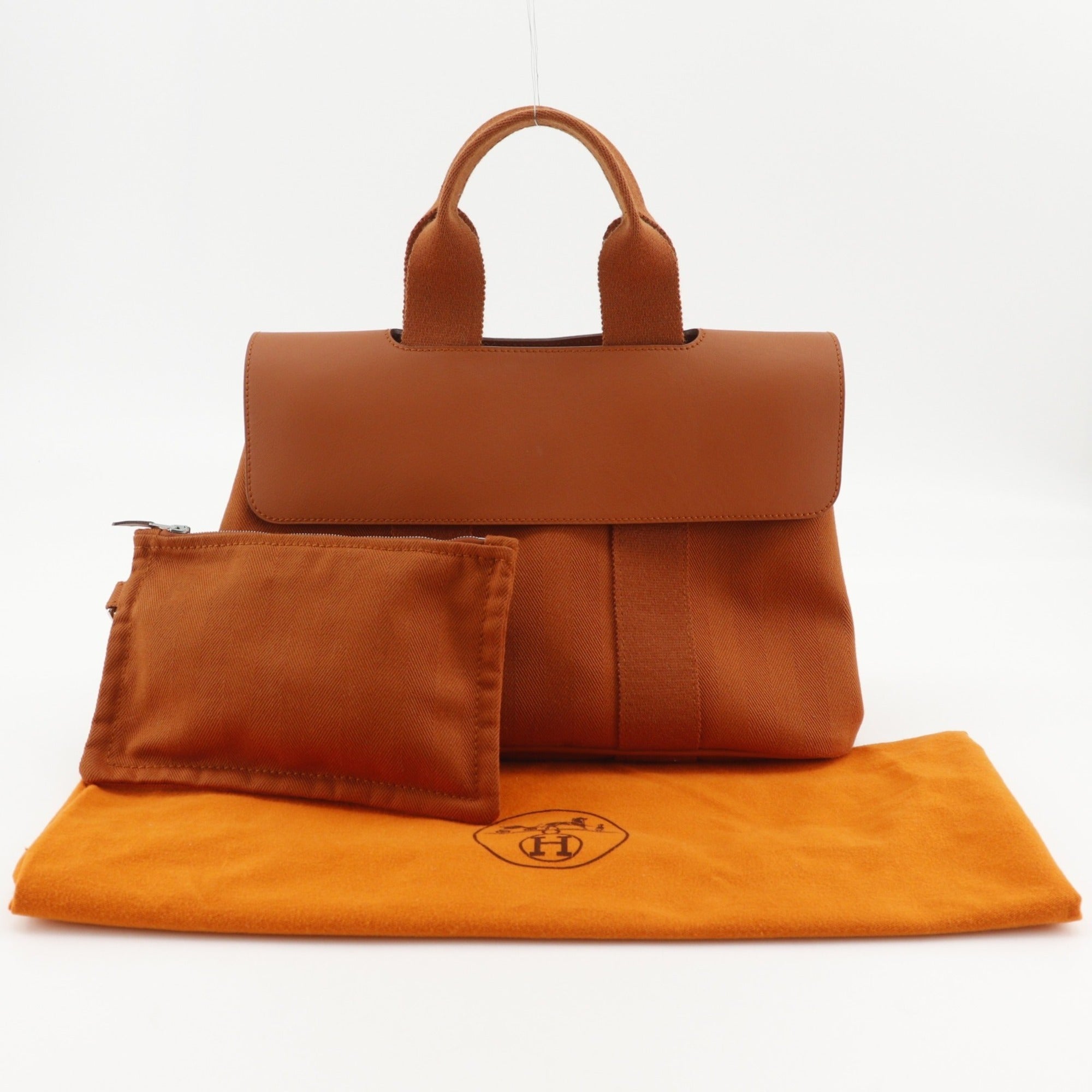 Hermes Valparaiso Orange Toile Chevron Leather Handbag (Pre-Owned)