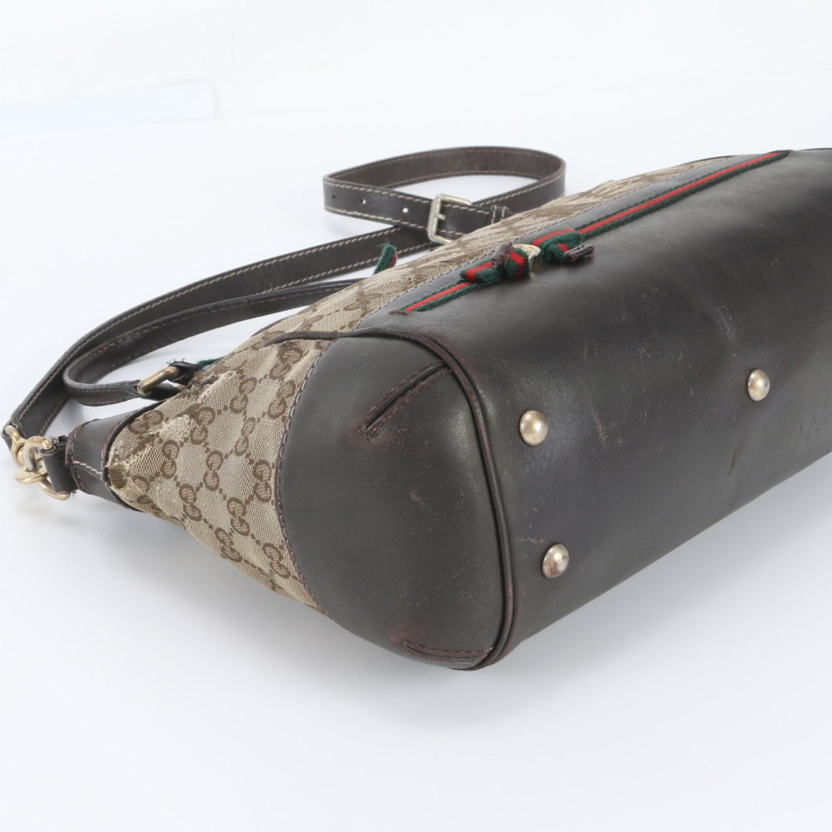 Gucci Beige Brown Leather Canvas Handbag Shoulder Bag Tote Bag (Pre-Owned)