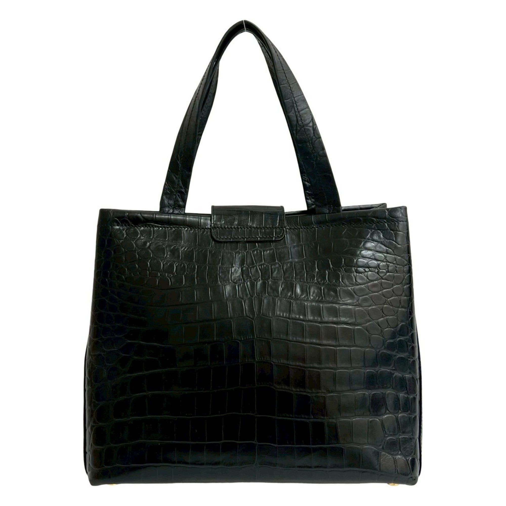 Salvatore Ferragamo Black Leather Handbag Tote Bag (Pre-Owned)