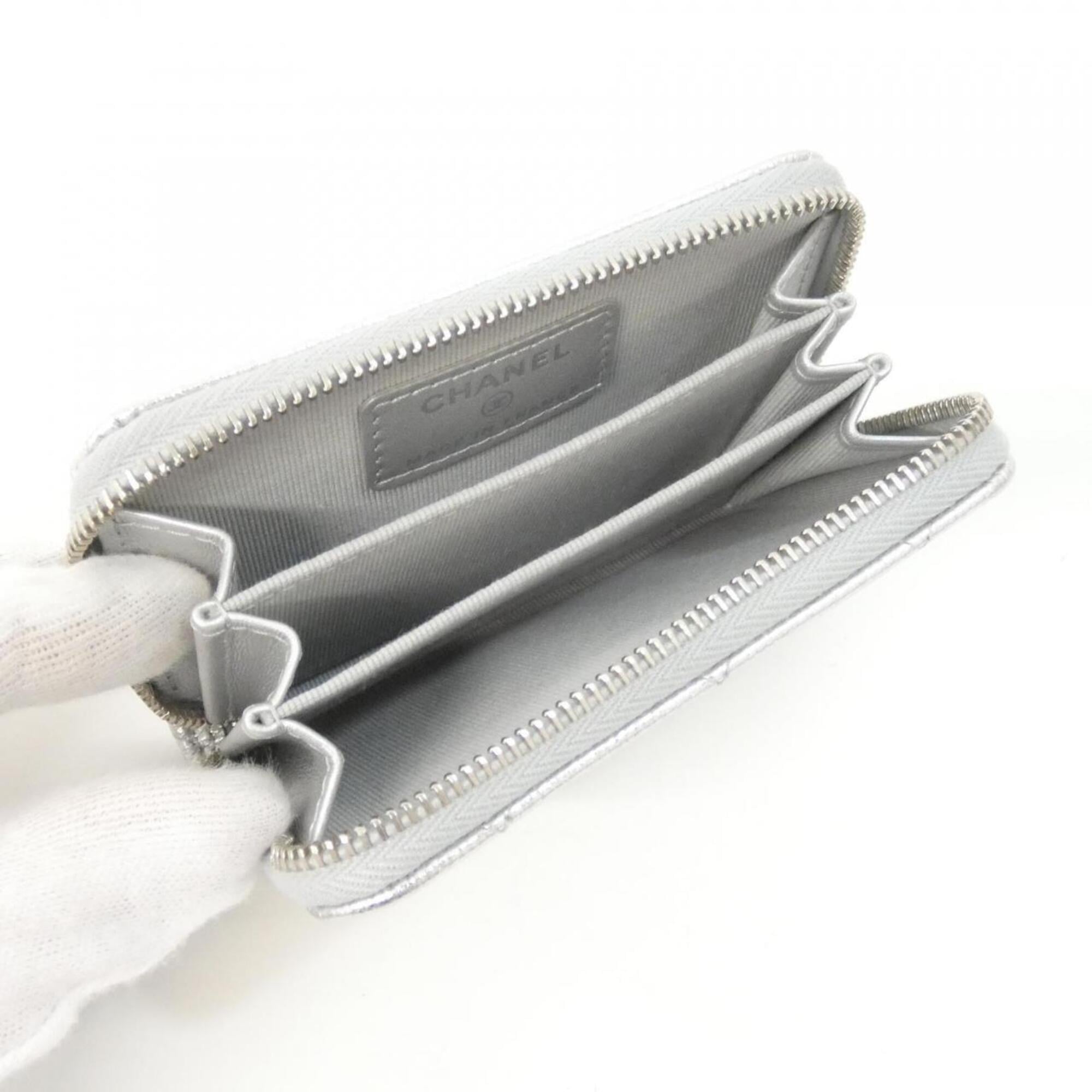Chanel Silver Grained Calfskin Coin Purse/Coin Case (Pre-Owned)
