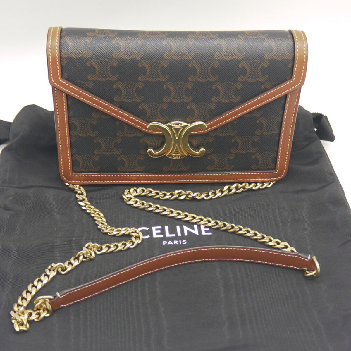 Celine Brown Canvas Leather Shoulder Bag (Pre-Owned)