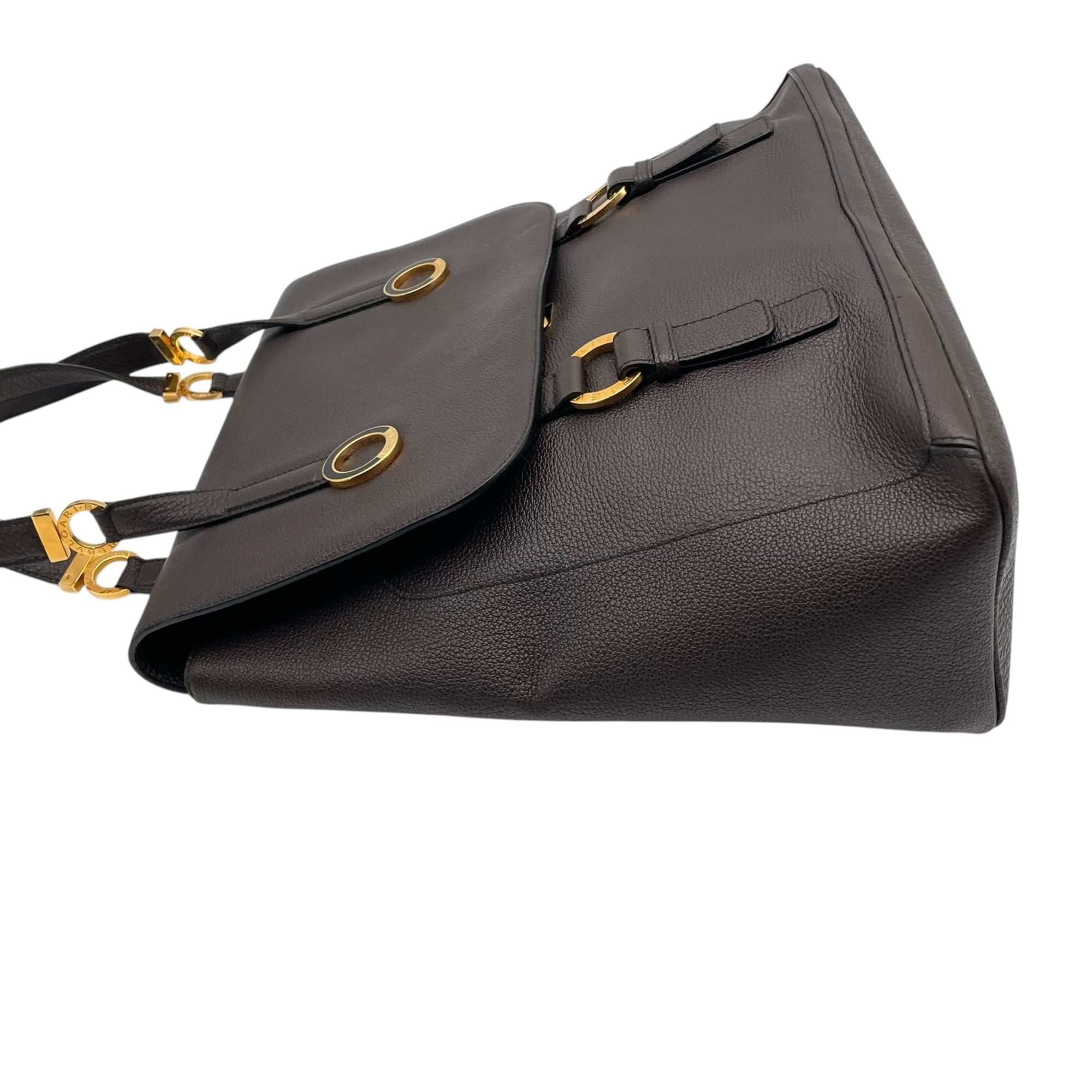 Bvlgari Dark Brown Leather Handbag Tote Bag (Pre-Owned)