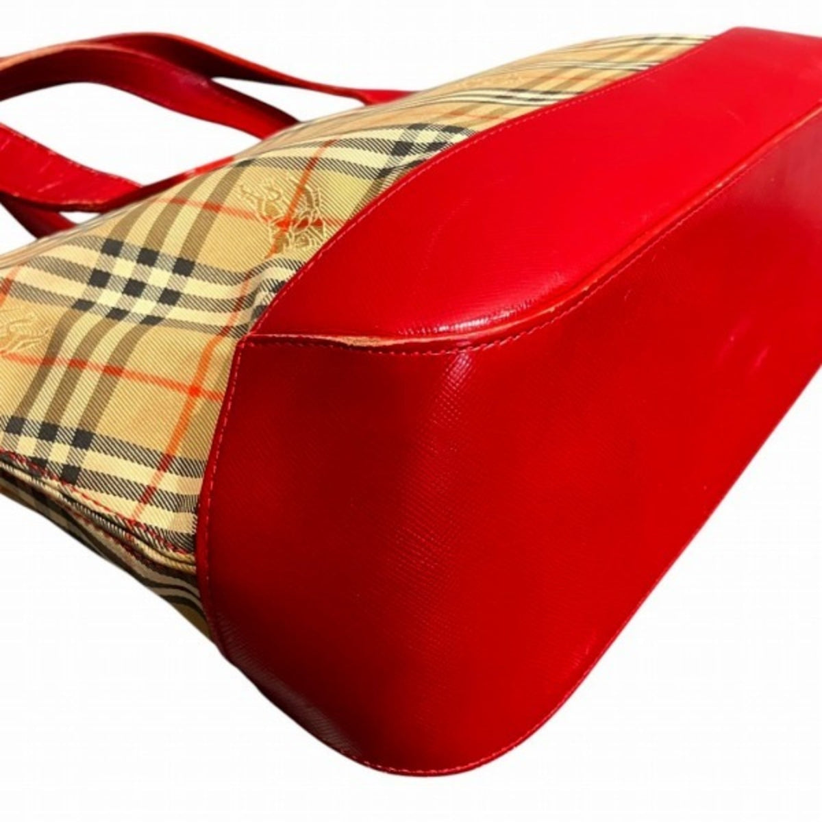 Burberry Beige Red Color Canvas Handbag (Pre-Owned)