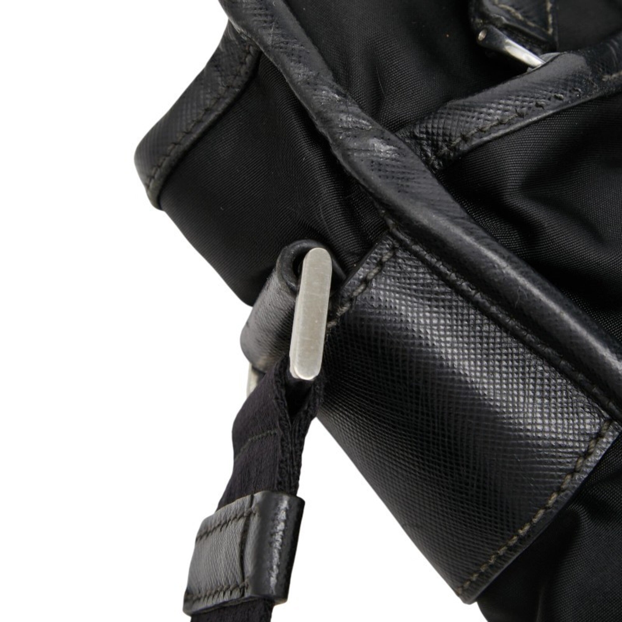 Prada Black Nylon Leather Messenger Bag Shoulder Bag (Pre-Owned)