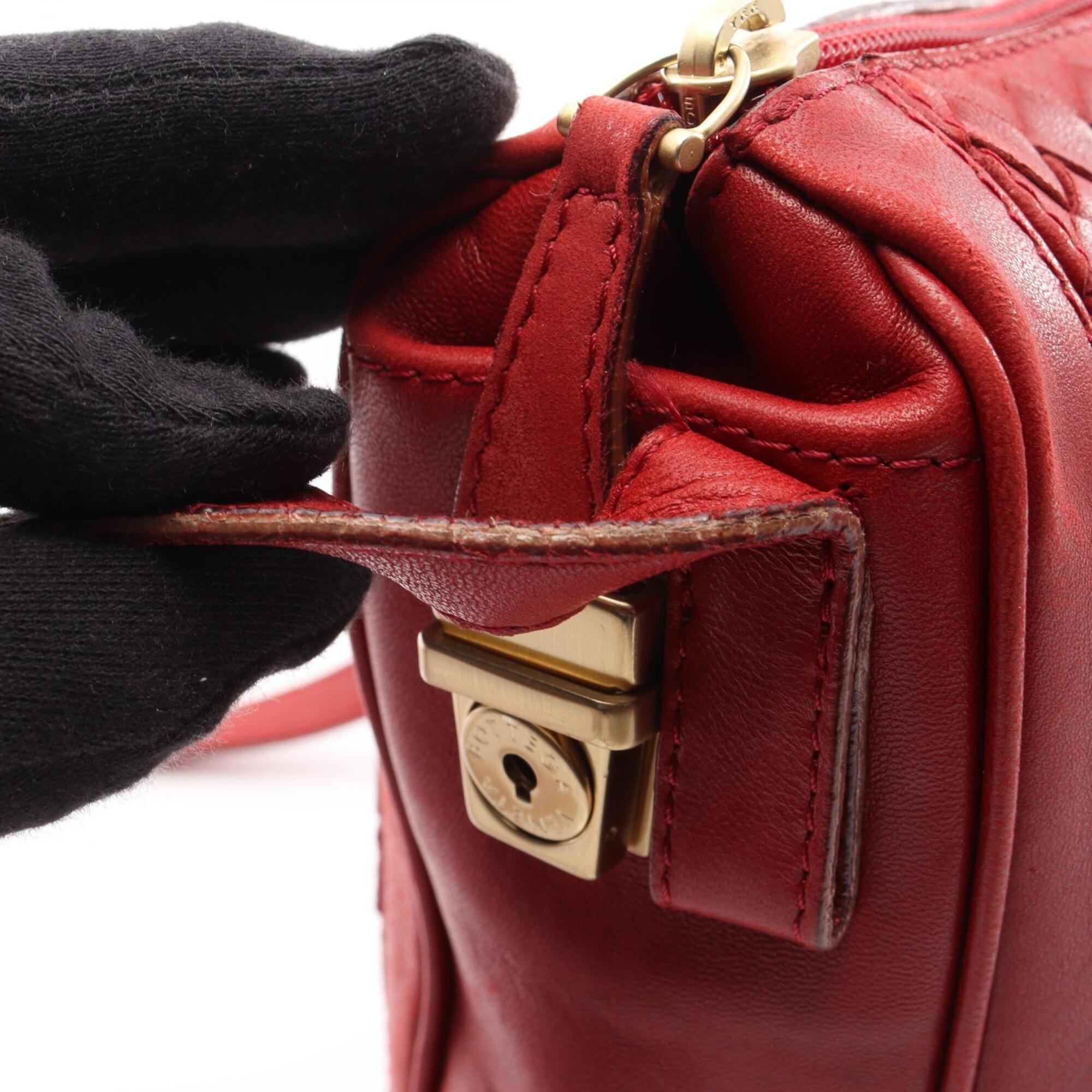 Bottega Veneta Red Color Intrecciato Handbag Shoulder Bag (Pre-Owned)