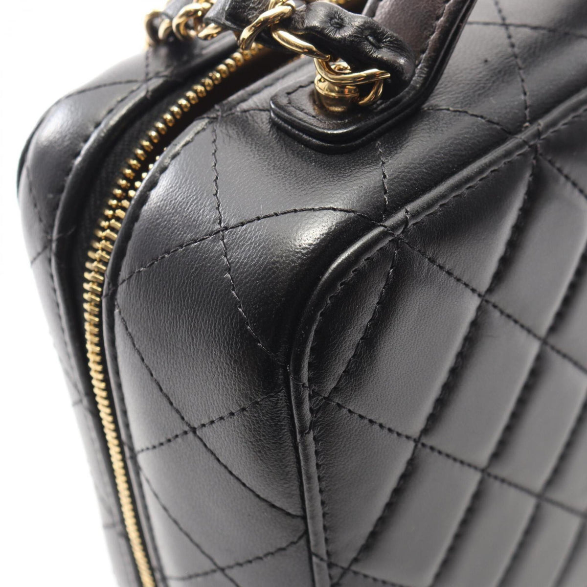 Chanel Black Gold Leather Handbag Shoulder Bag Vanity Bag (Pre-Owned)