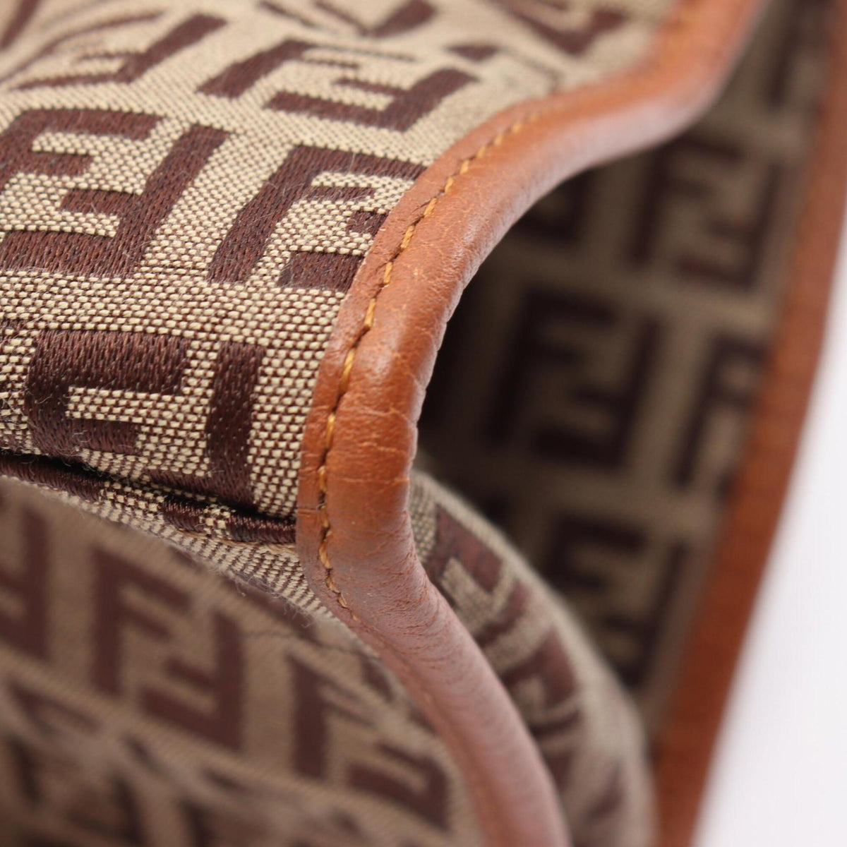 Fendi Beige Brown Canvas Leather Handbag Tote Bag (Pre-Owned)